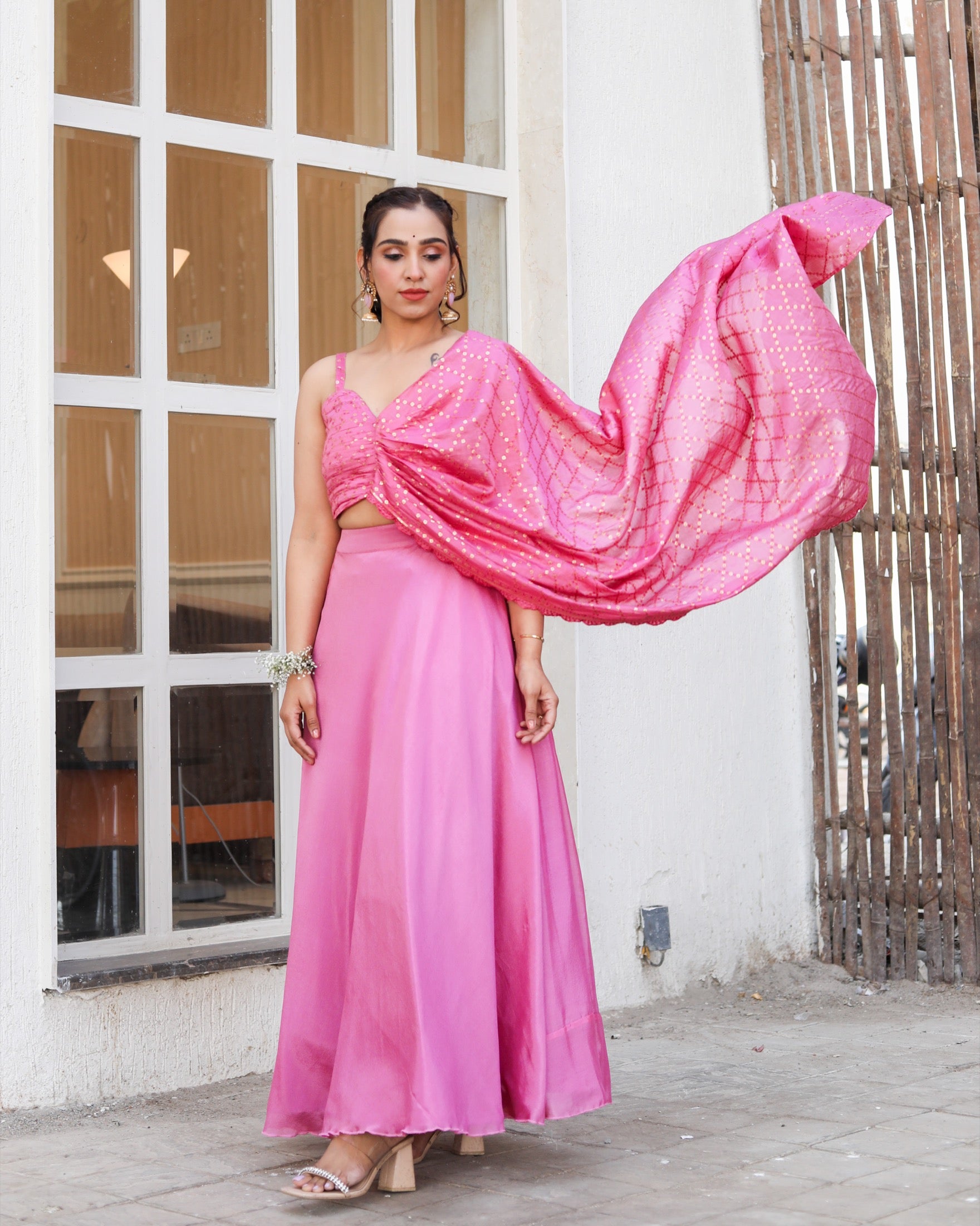 Bauhinia Pink Lehanga With Blouse attached Dupatta