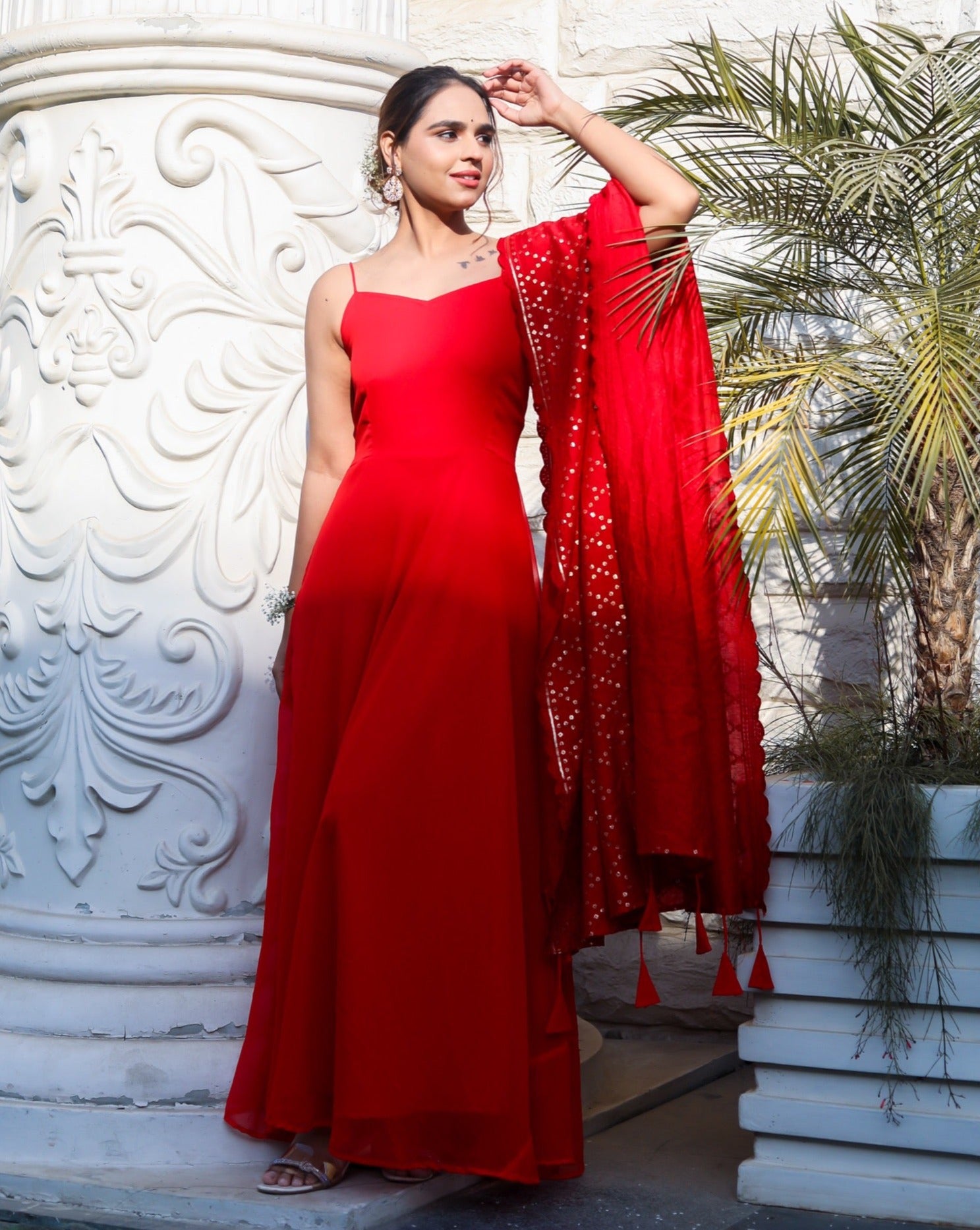 Rose Red Silk Suit Set