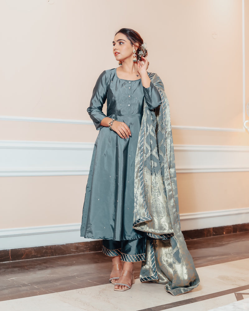 Salwar Suits : Grey rayon thread and sequence work salwar ...