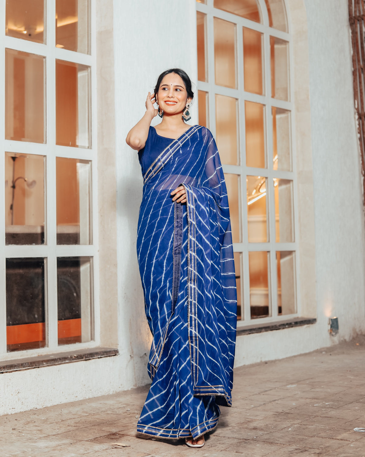 Bell Blue Leheriya Saree