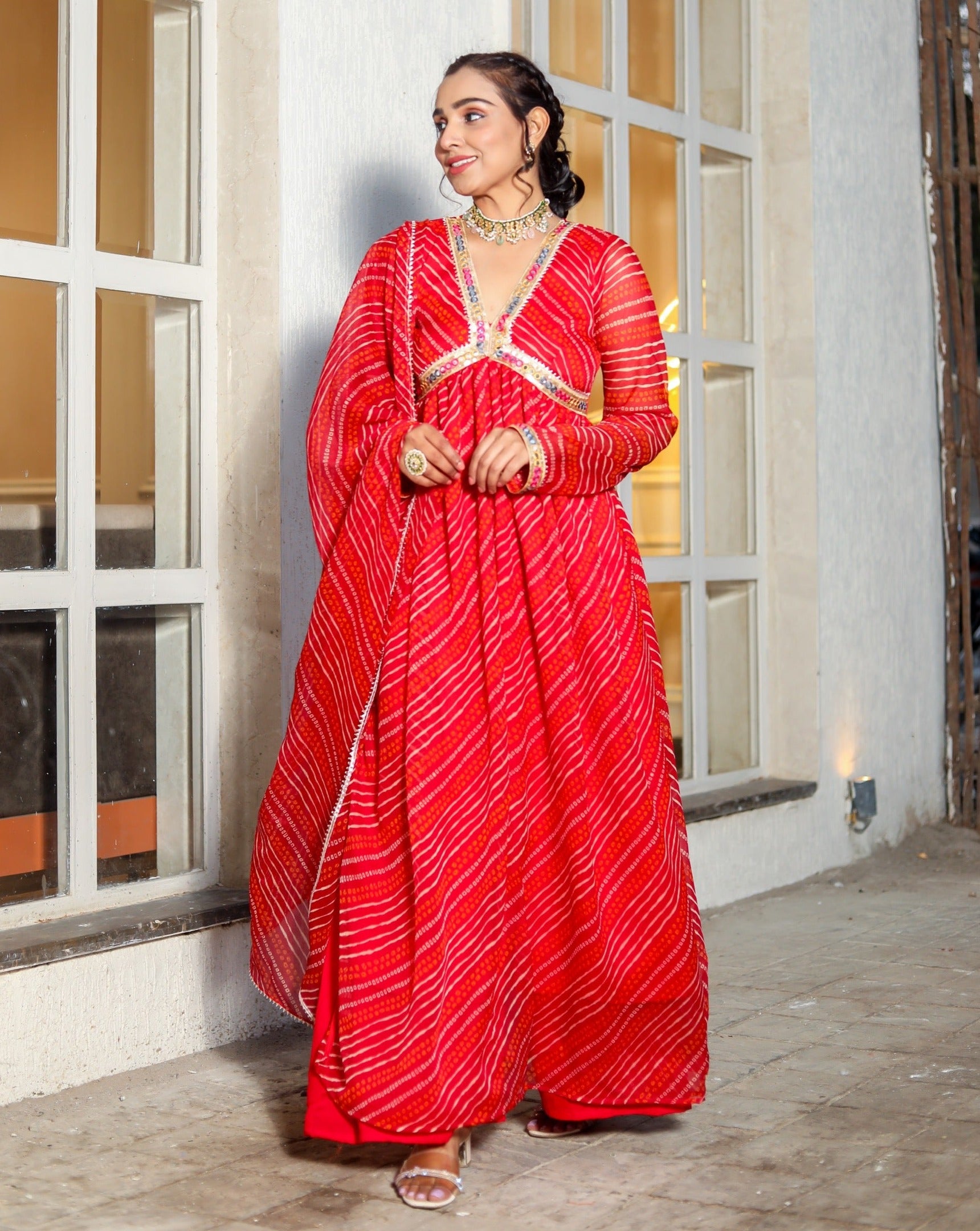 Vinaya Red Bandhani Suit set