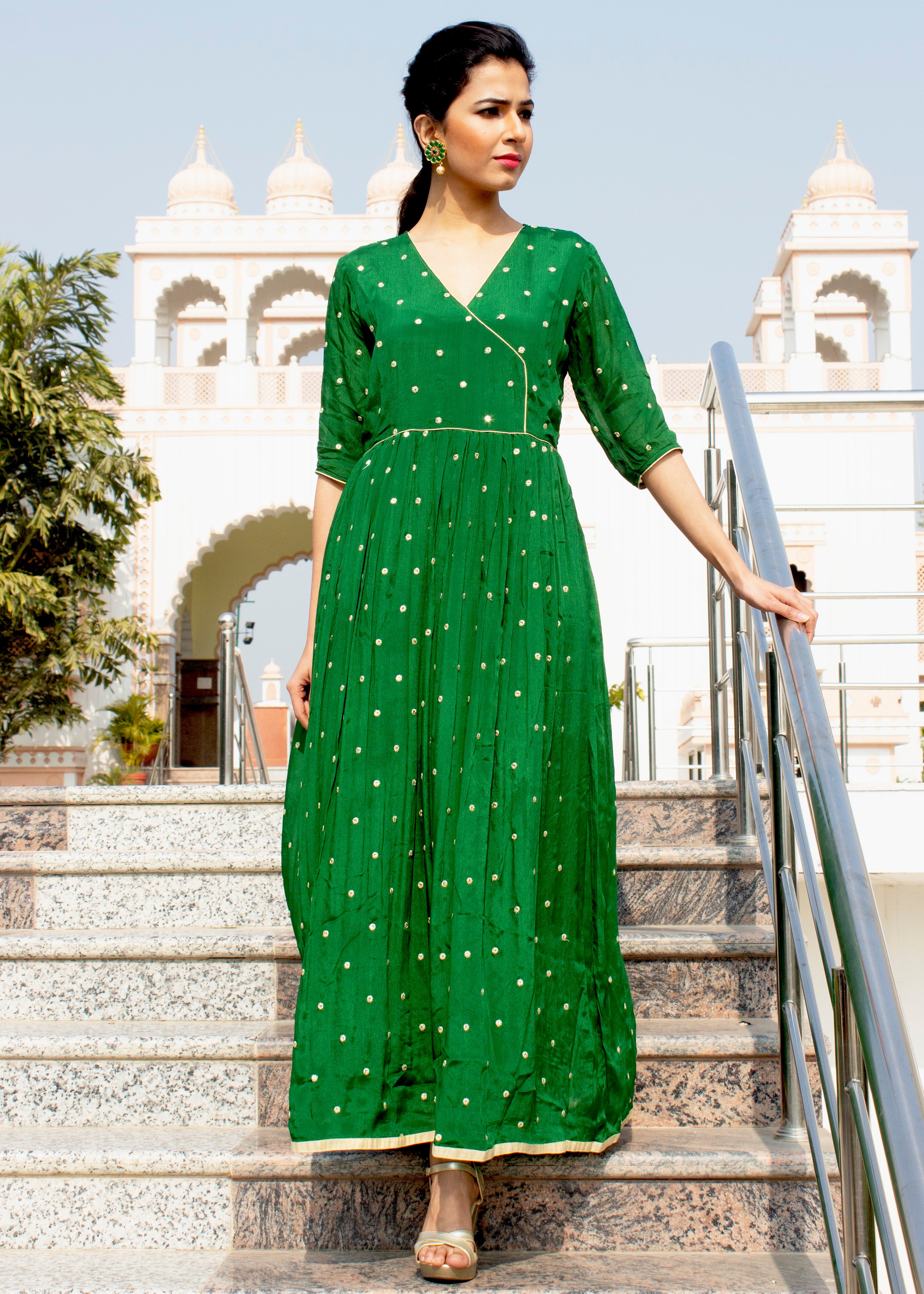 Aabidah Dark green Floor Length Dress