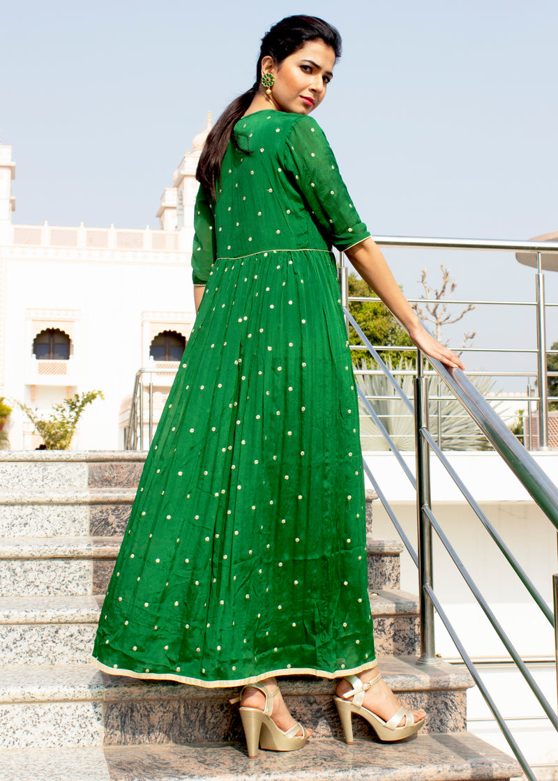 Aabidah Dark green Floor Length Dress