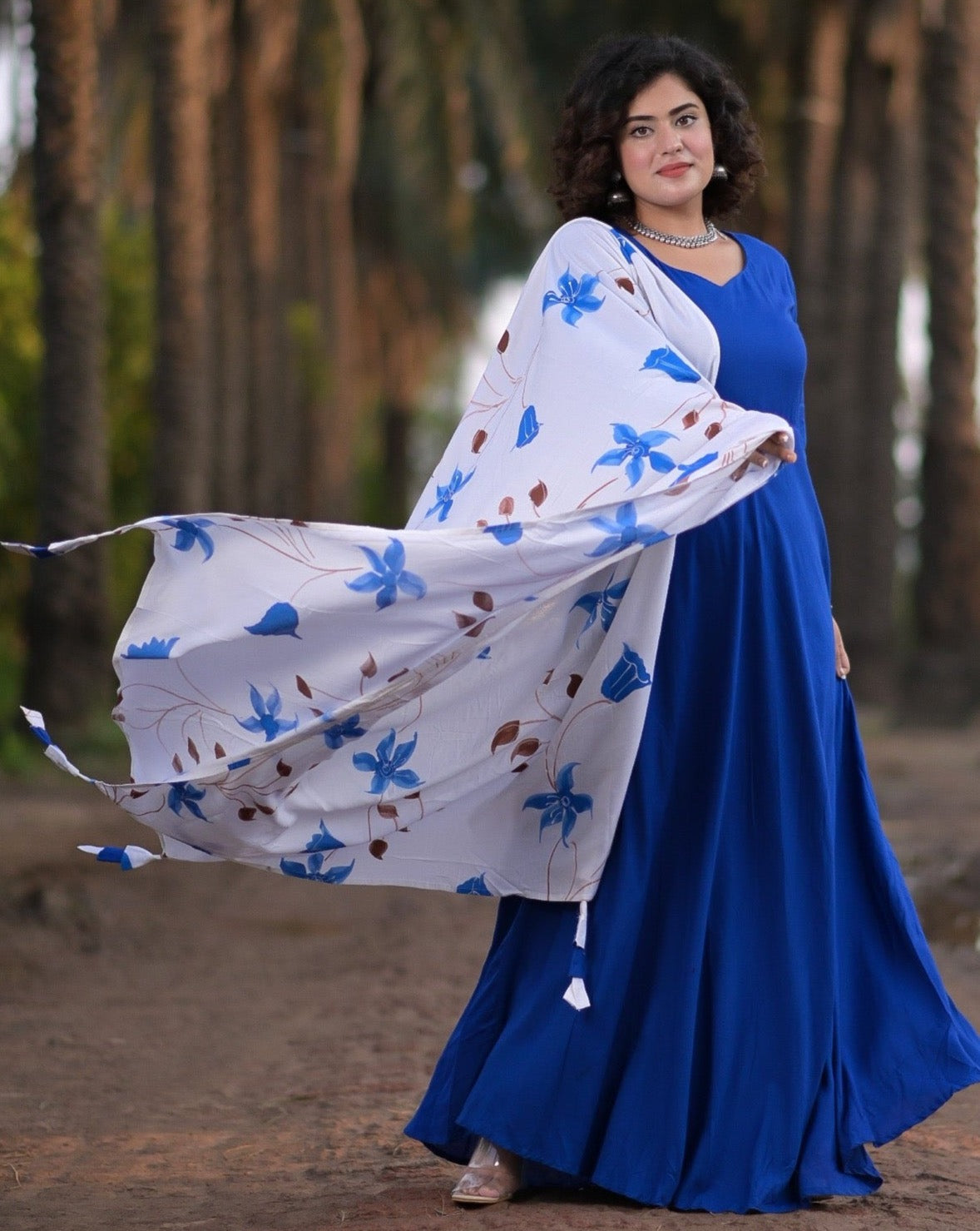 Soothing Blue Suit Set With Hand Painted Dupatta