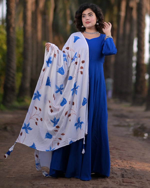 Soothing Blue Suit Set With Hand Painted Dupatta