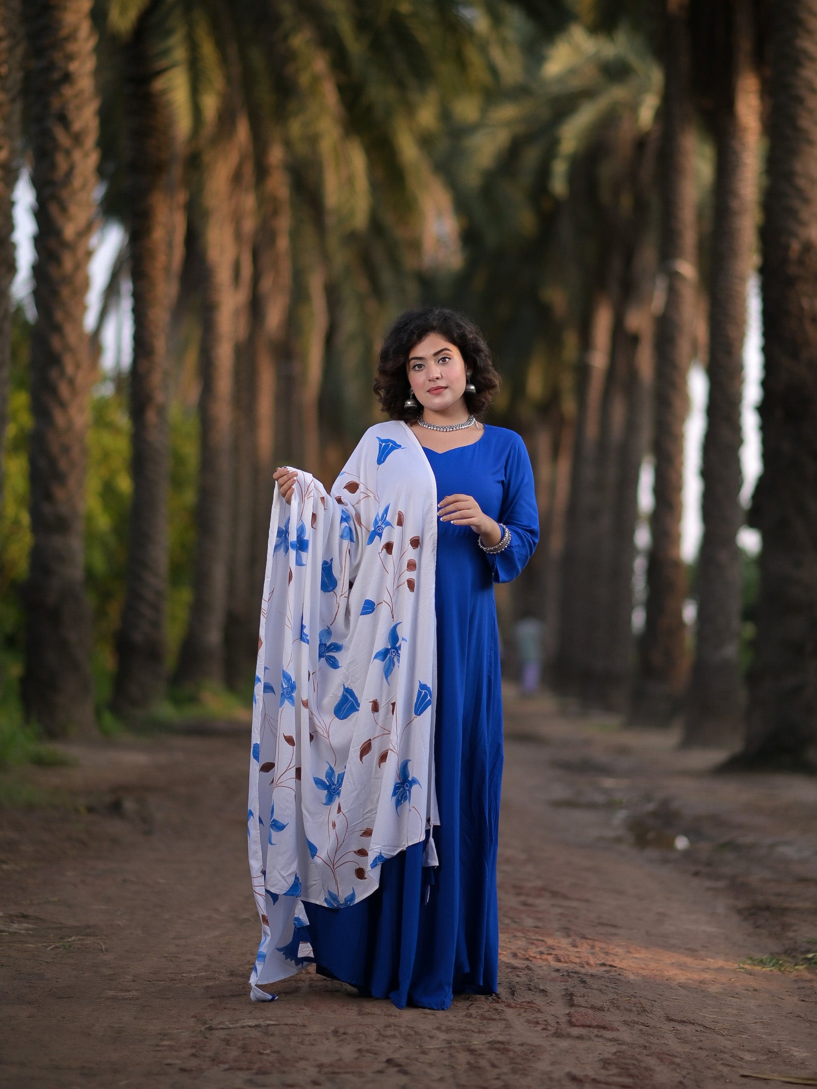 Soothing Blue Suit Set With Hand Painted Dupatta