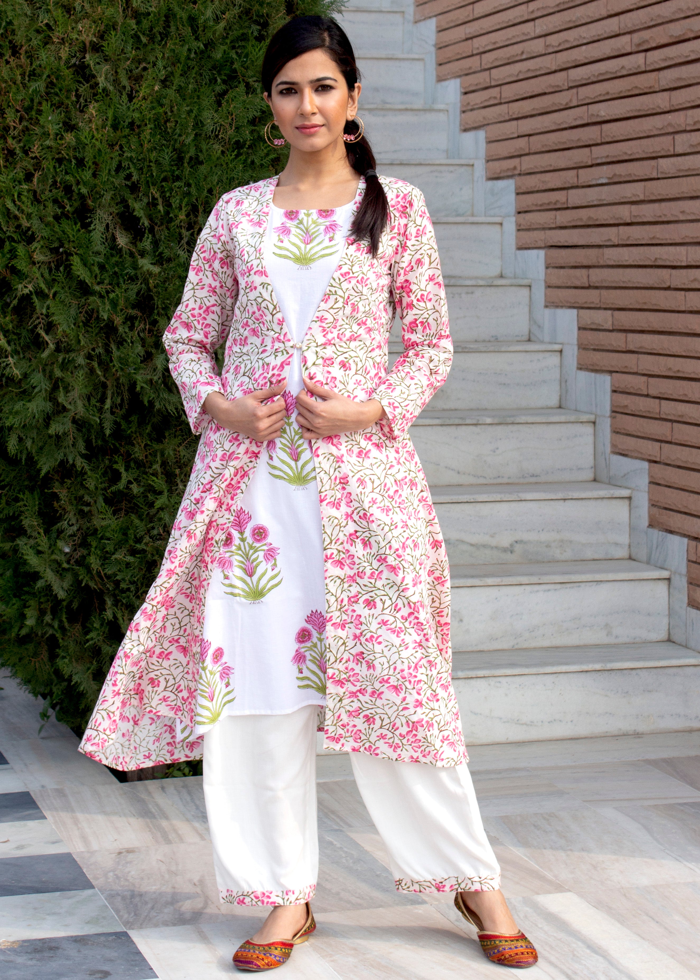 Poppy Pink Kurta Set With A Jacket