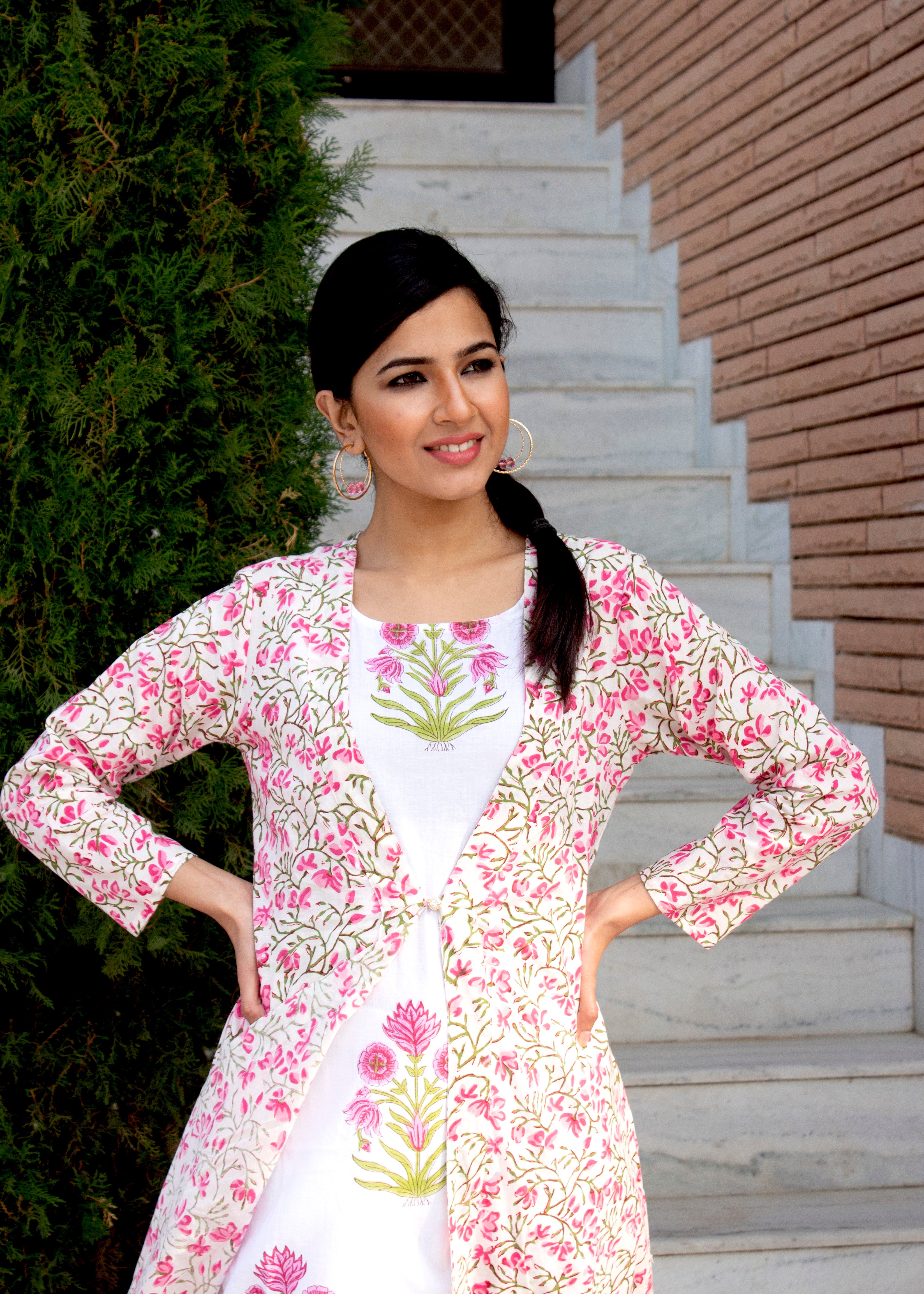 Poppy Pink Kurta Set With A Jacket