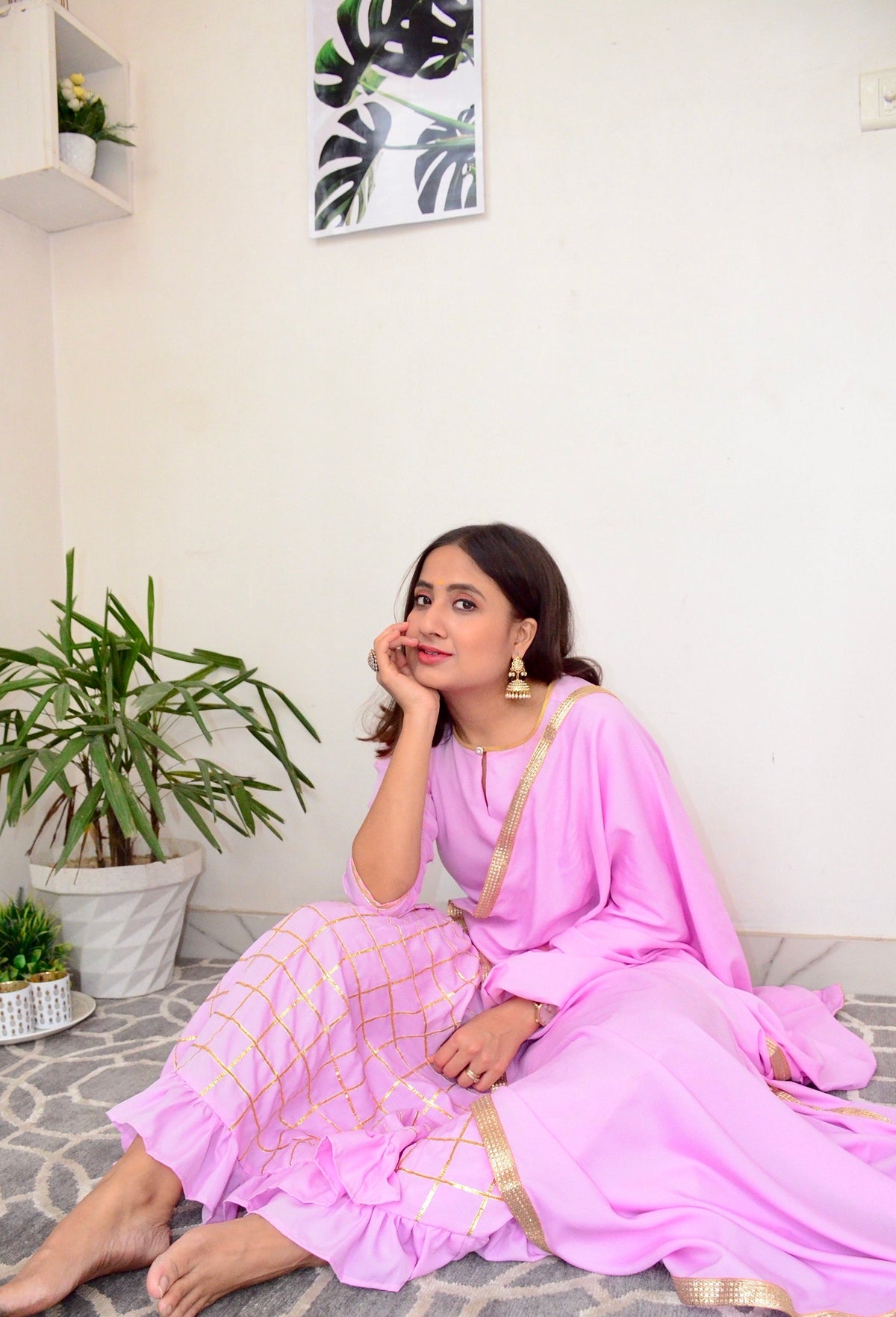 Rich Lavender Pink Suit Set With Dupatta