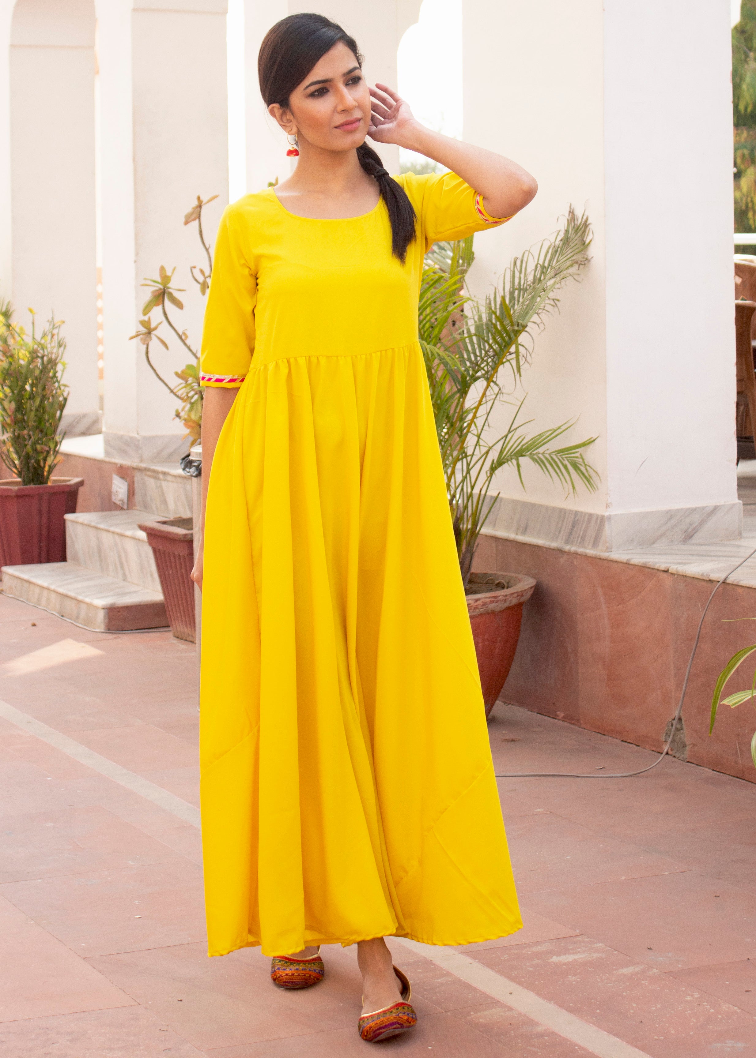 Kesariya Gulab Hot Yellow Gota Dress With Dupatta