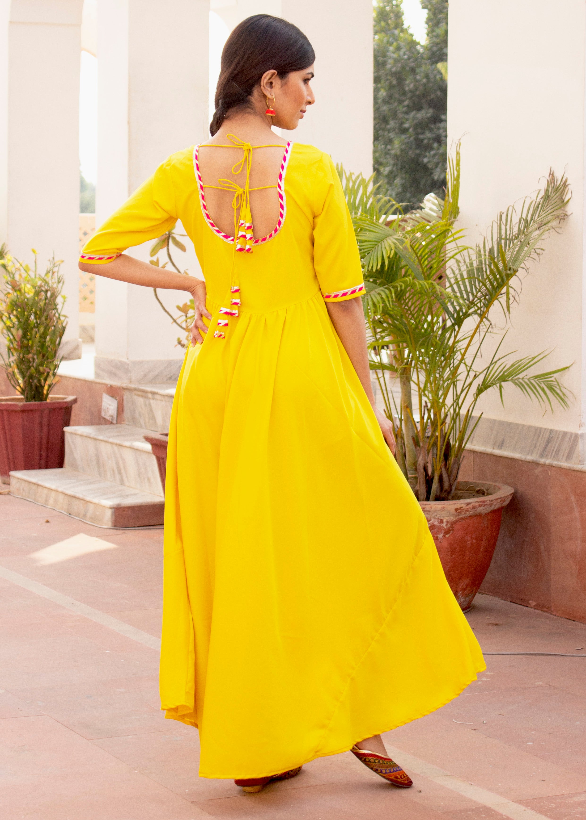 Kesariya Gulab Hot Yellow Gota Dress With Dupatta