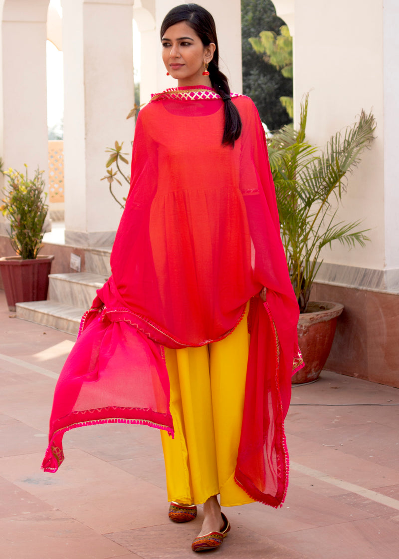 Kesariya Gulab Hot Yellow Gota Dress With Dupatta
