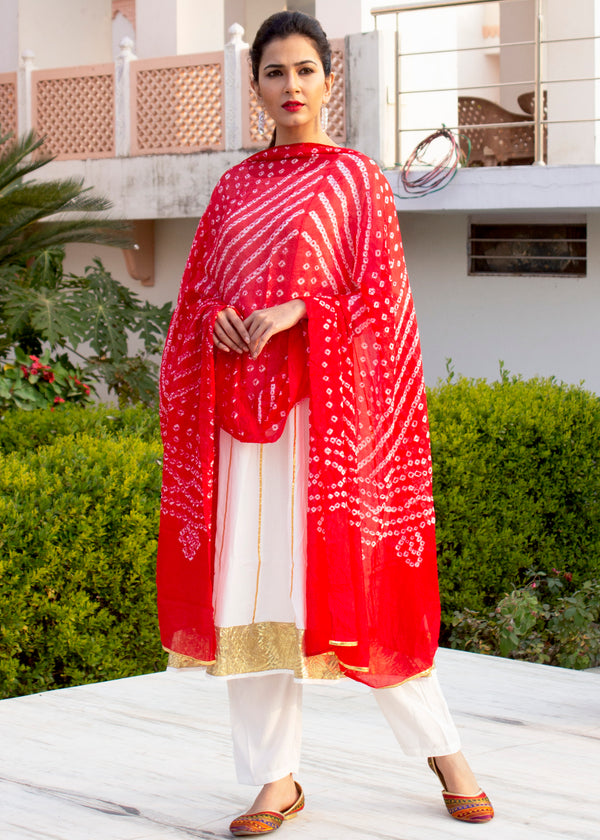 Red BavanBarg Bandhani Dupatta Pure Gaji Silk | KaLa Bandhej