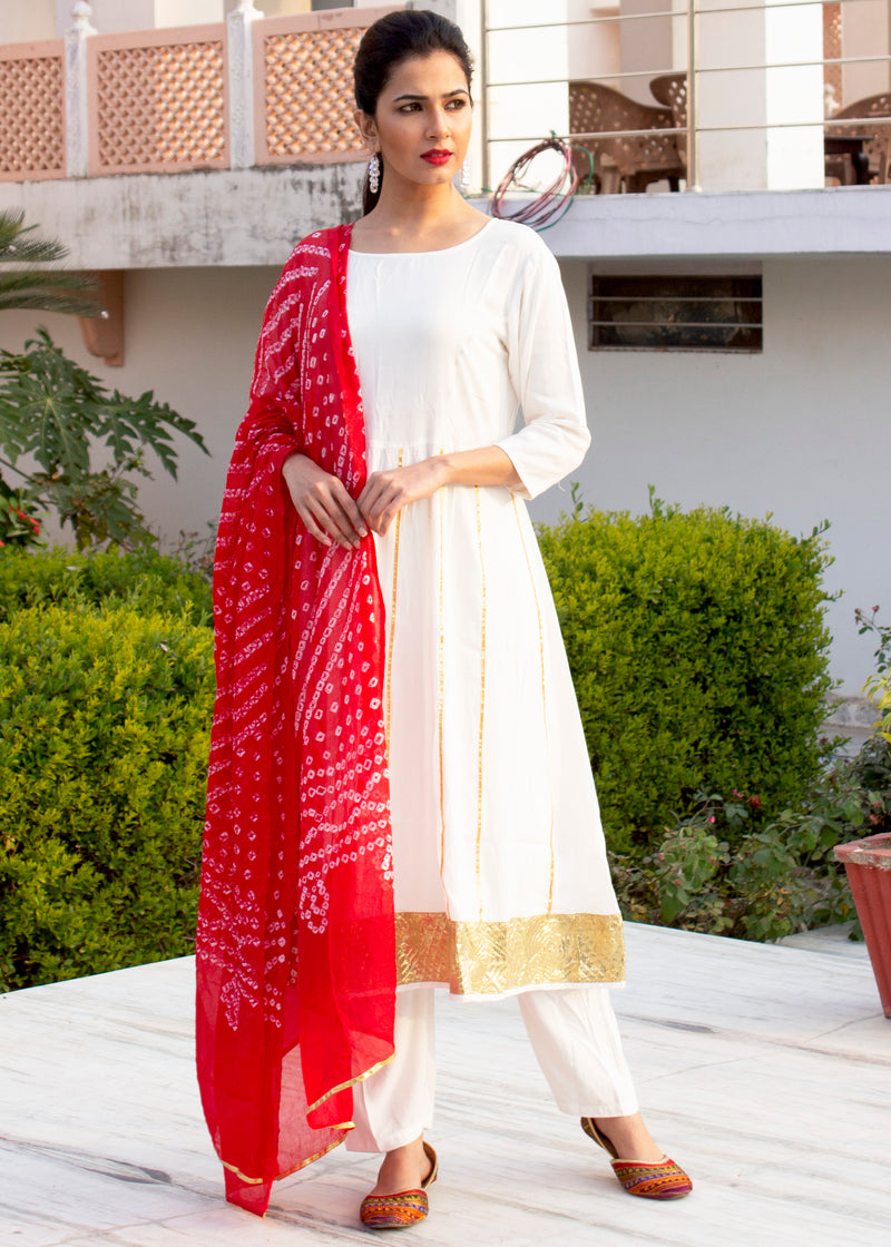 Buy Light Rose White Print Designer Cotton Kurta Set for Women