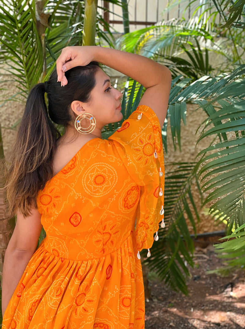 Orange Bandhani One Shoulder Dress
