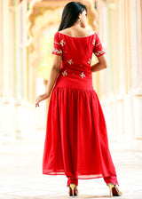 Red embellished gherdaar kurta set