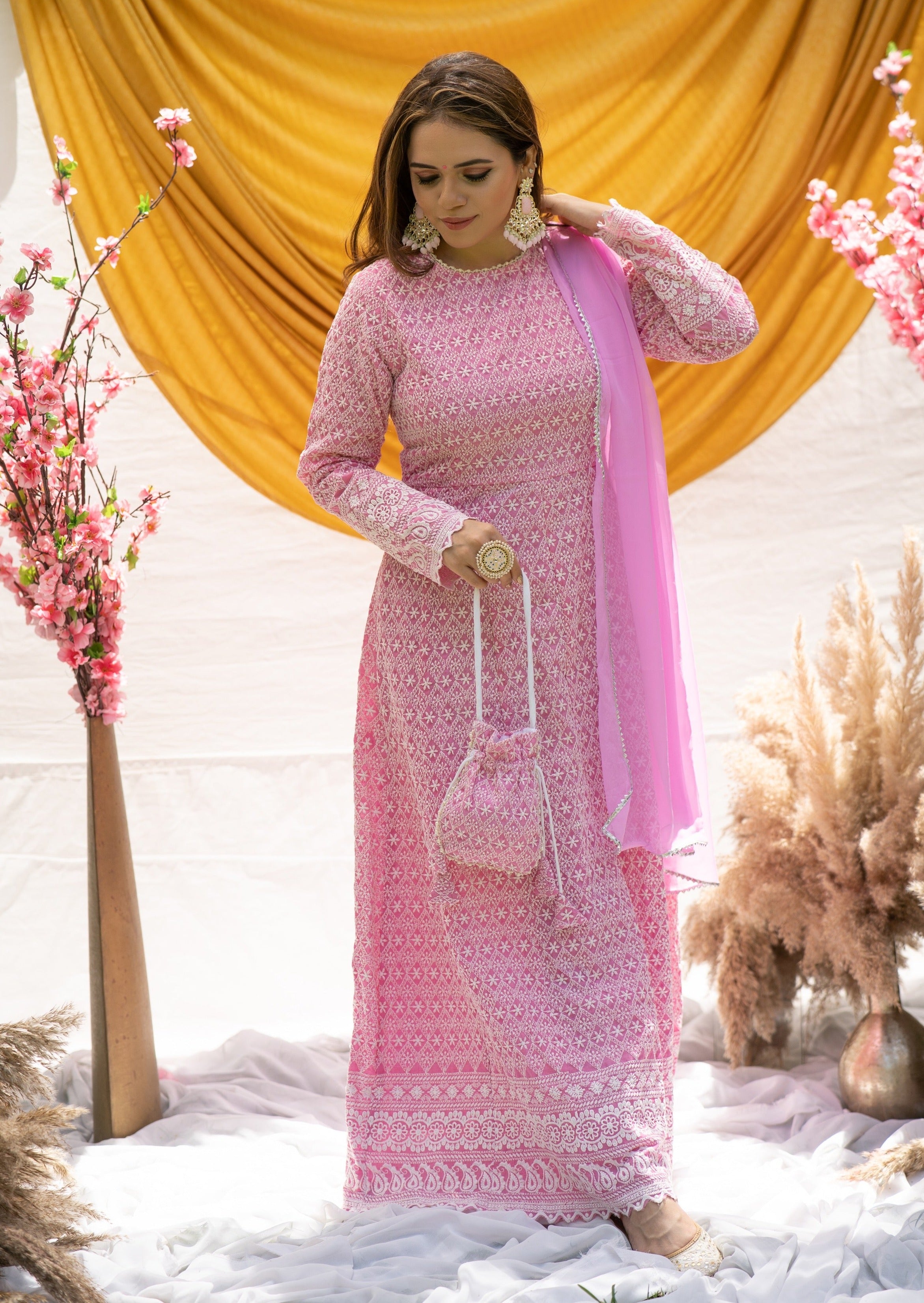 Periwinkle Pink Chikankari Suit Set