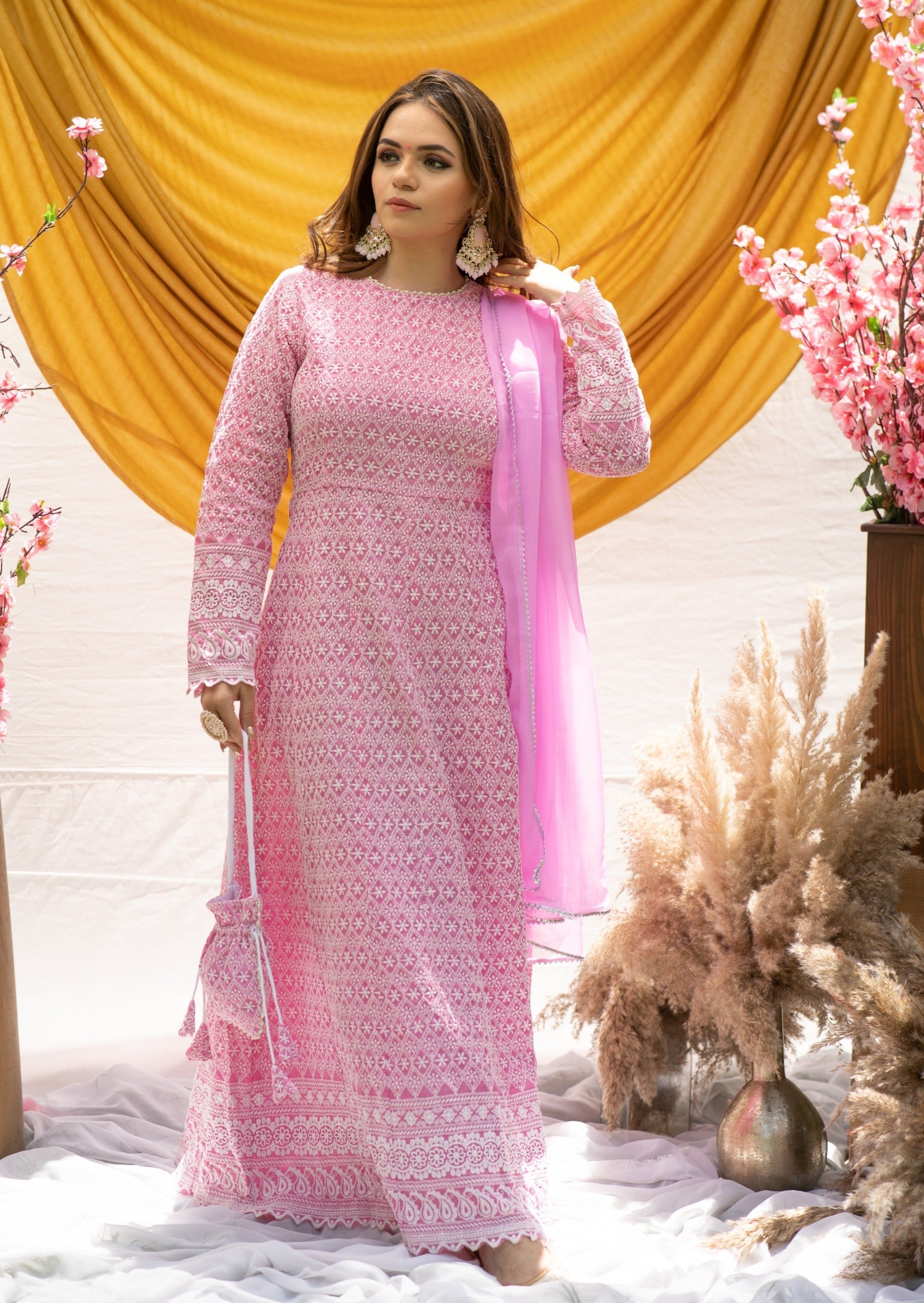 Periwinkle Pink Chikankari Suit Set