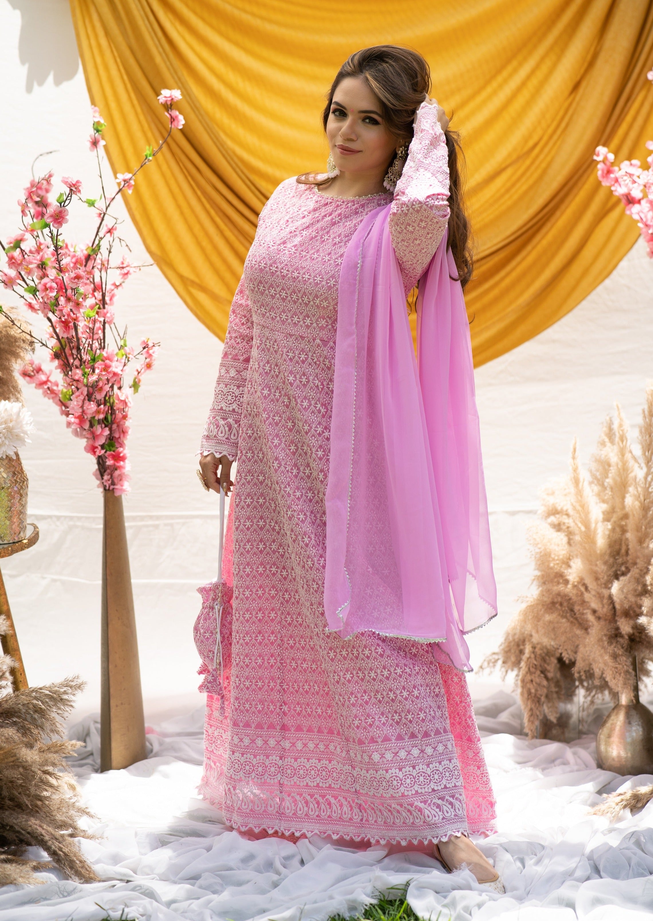 Periwinkle Pink Chikankari Suit Set