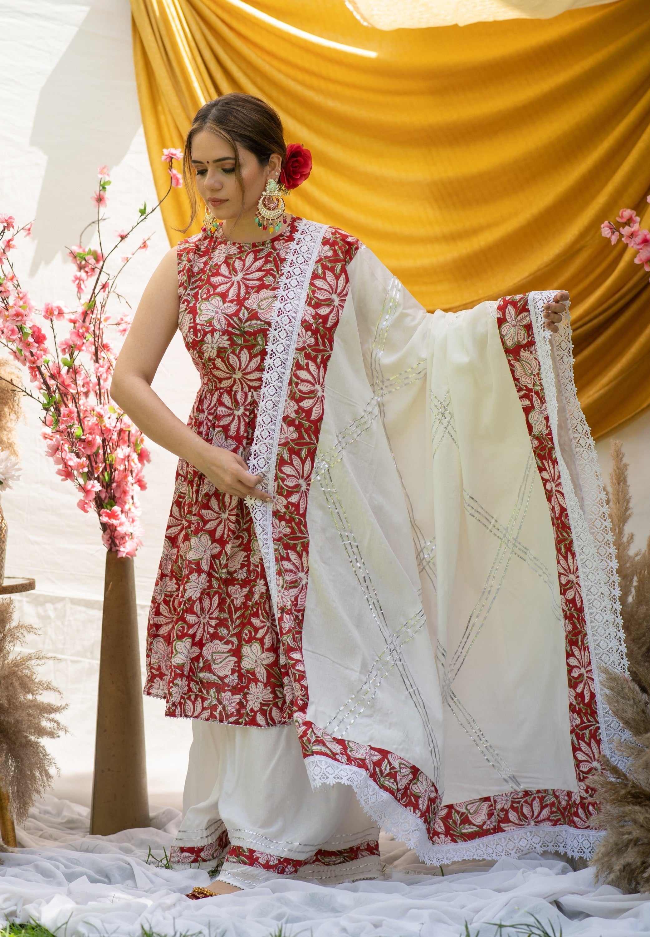 Primrose Red Floral Cotton Suit Set