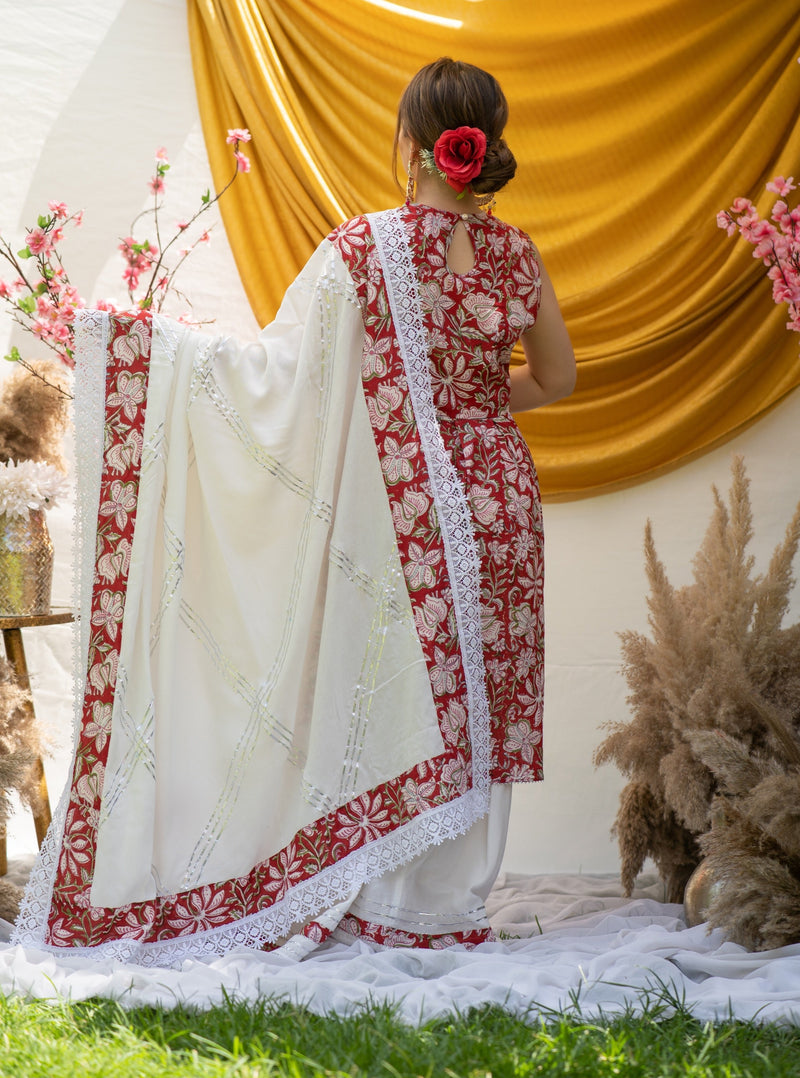 Primrose Red Floral Cotton Suit Set