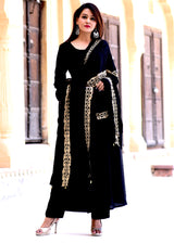 Beautiful Black Suit Set With Black Golden Dupatta