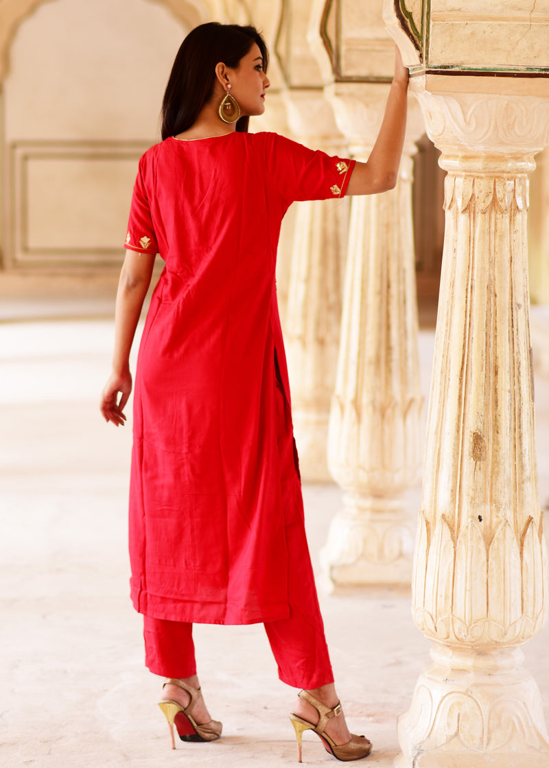 Red Straight kurta And Pant dress