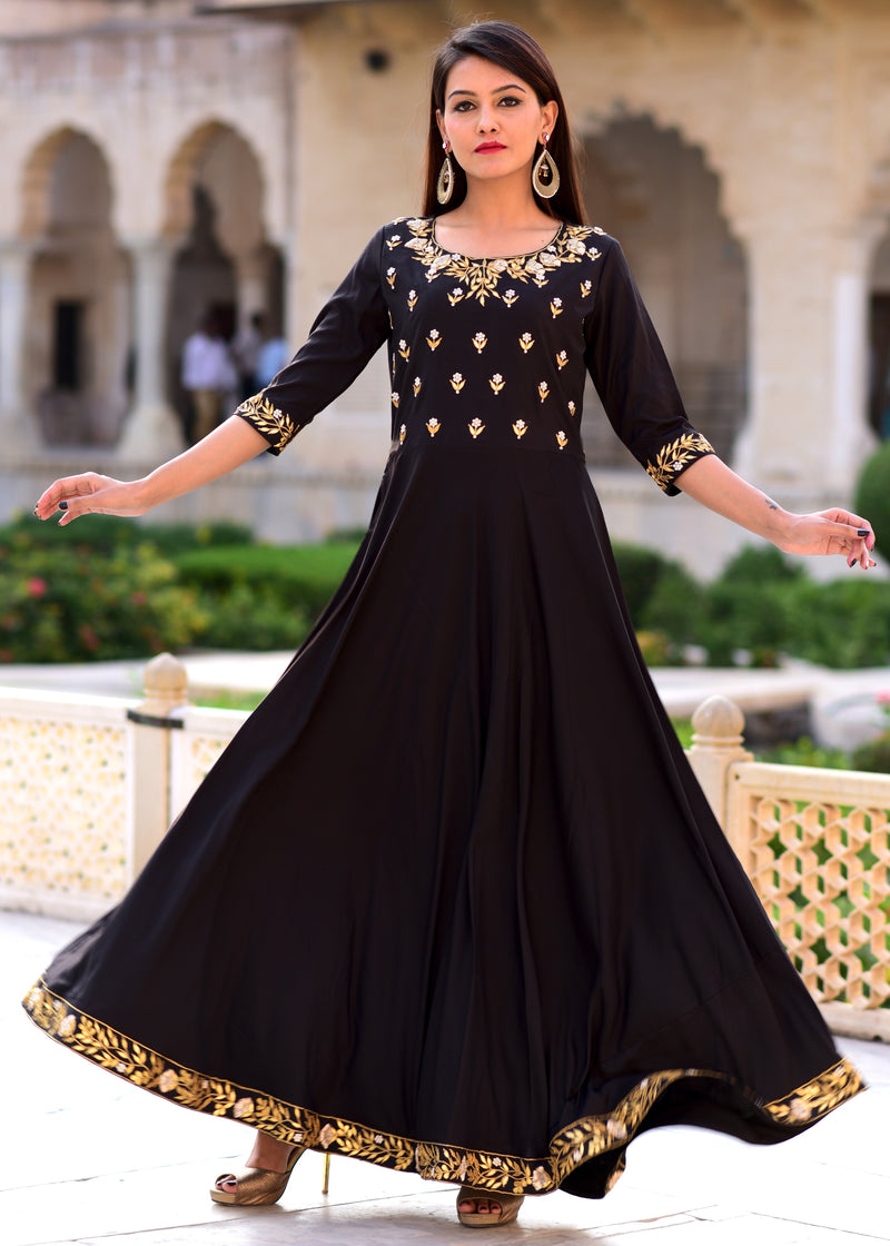 Heavy Faux Georgette With Heavy Embroidery Work With Moti Hand Work With  Sleeve and Heavy GPU lace Border GOWN – Prititrendz