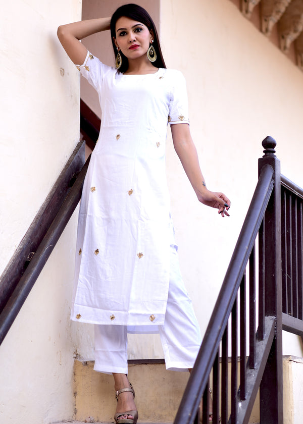 White Straight kurta And Pant dress