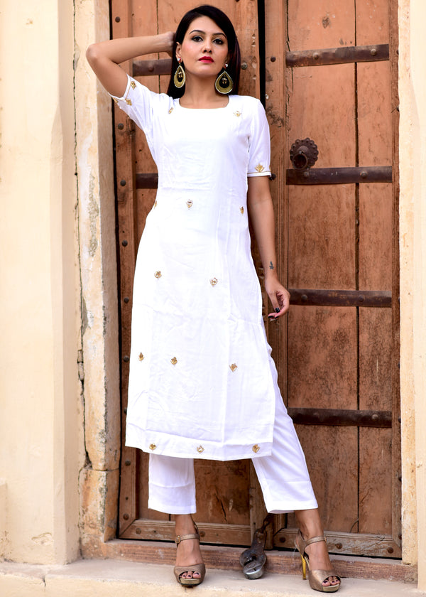White Straight kurta And Pant dress