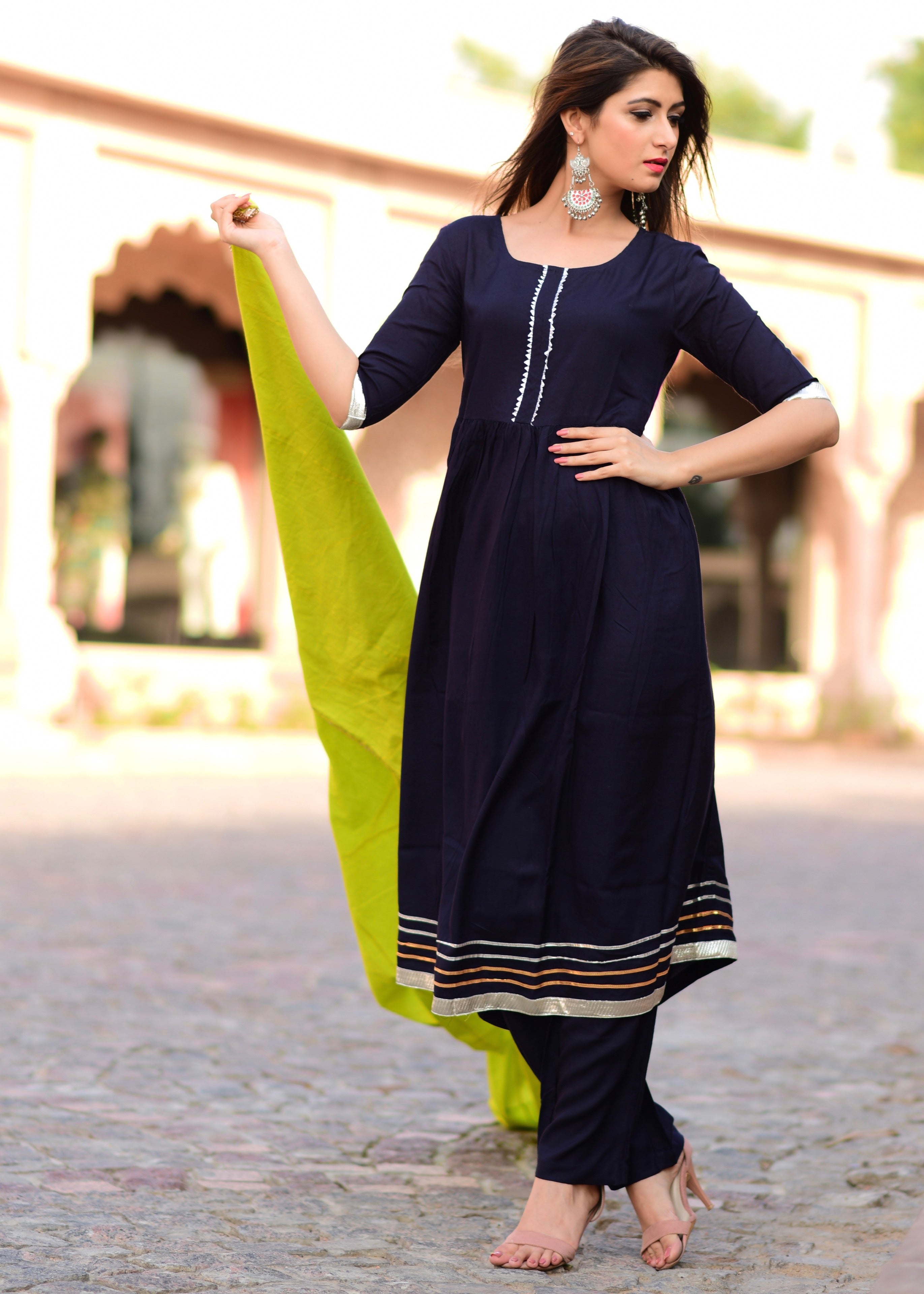 Blue suit set with gotta jaal dupatta