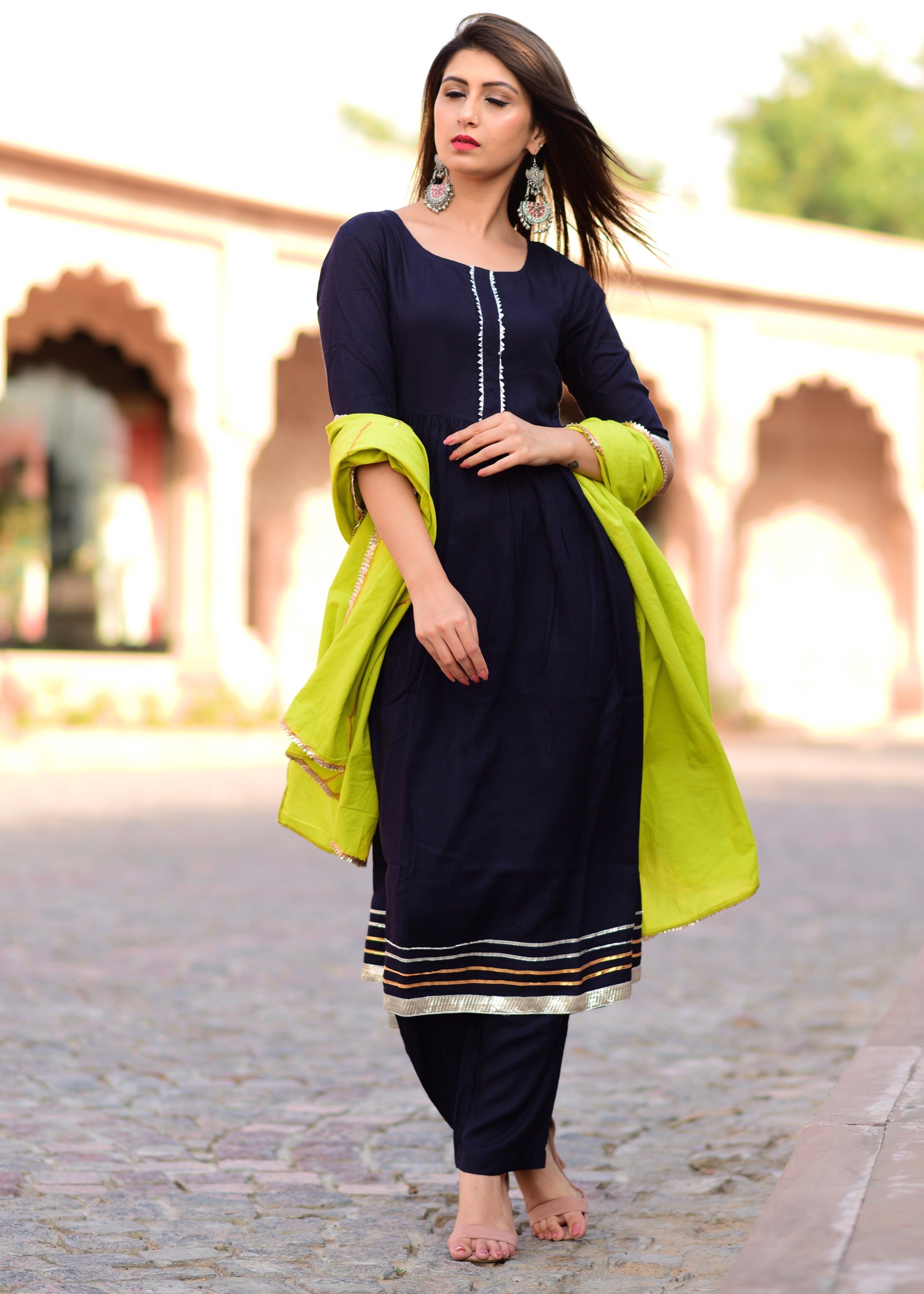 Blue suit set with gotta jaal dupatta