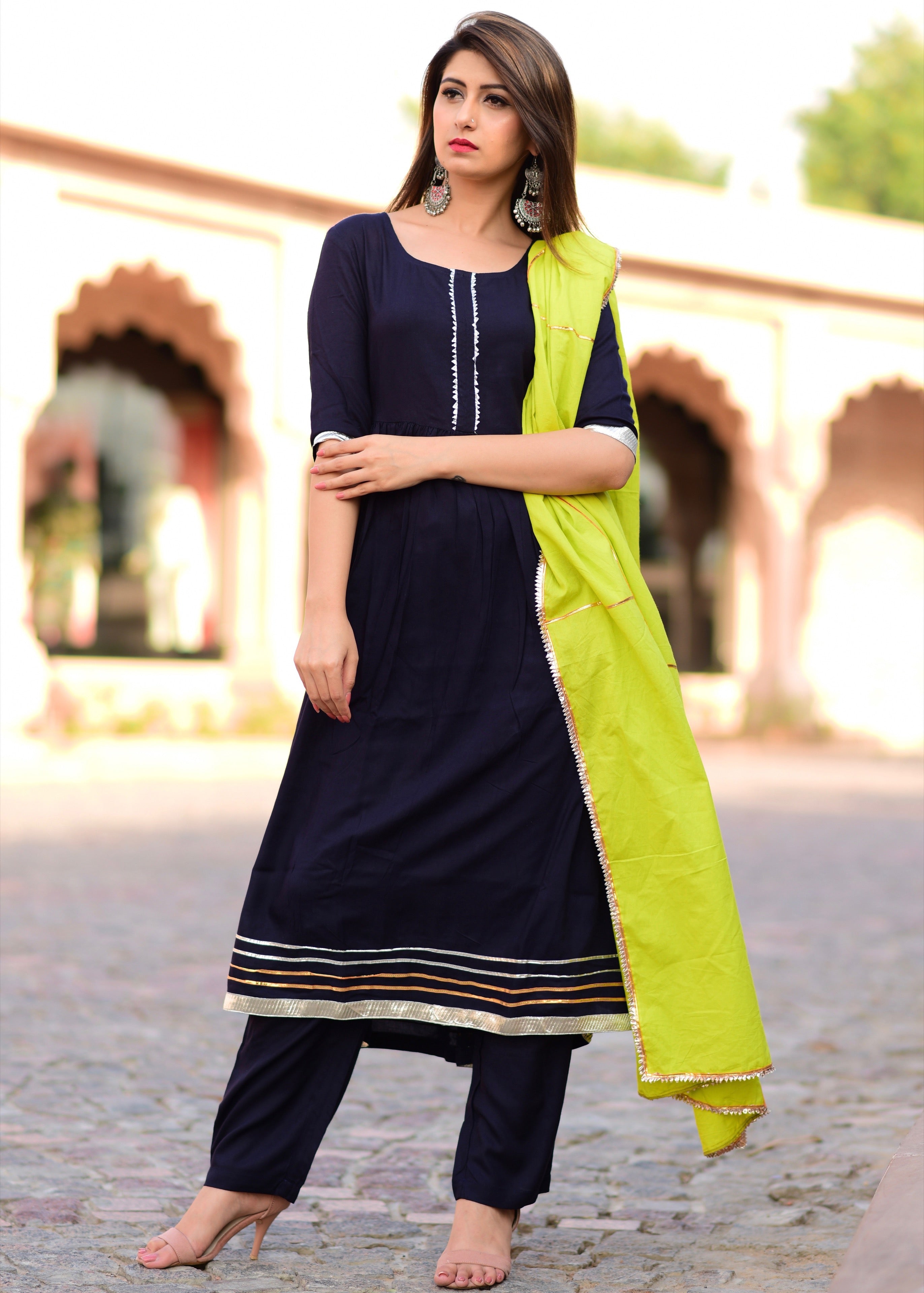 Blue suit set with gotta jaal dupatta