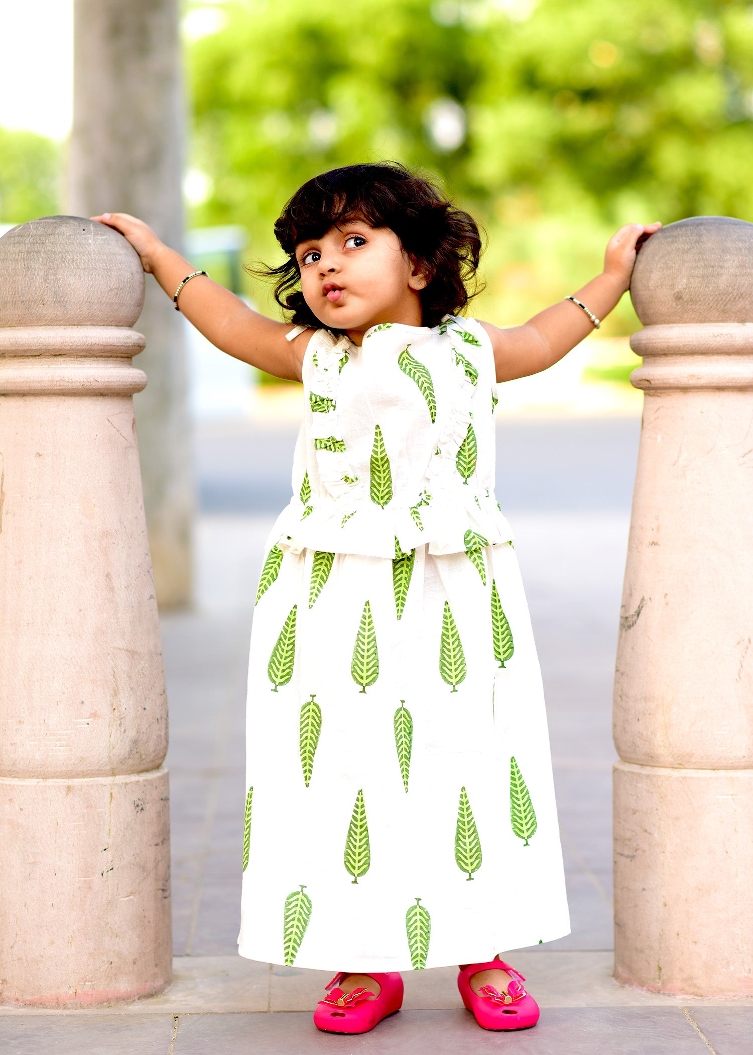 Exclusive Green Leaf Frill Dress