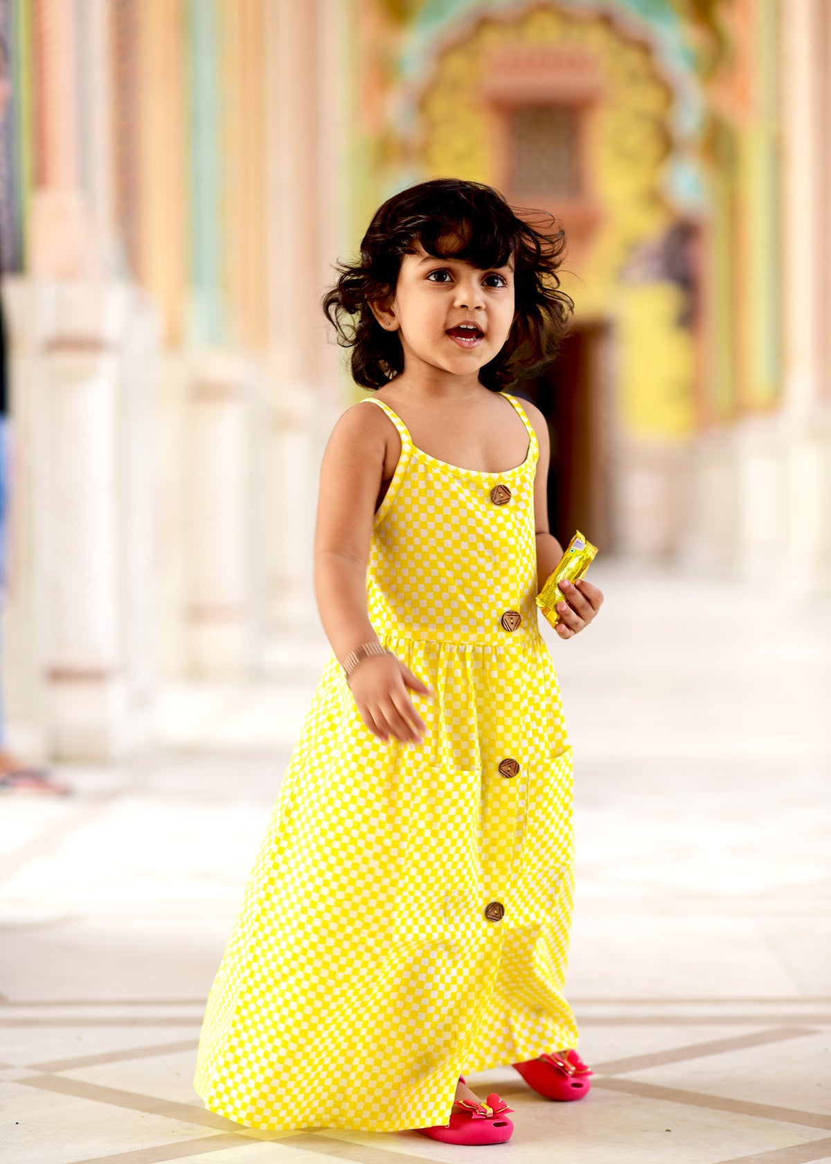 Yellow White Check Dress