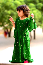 Handwork Dotted Gown With Bell Sleeves