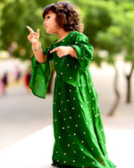 Handwork Dotted Gown With Bell Sleeves