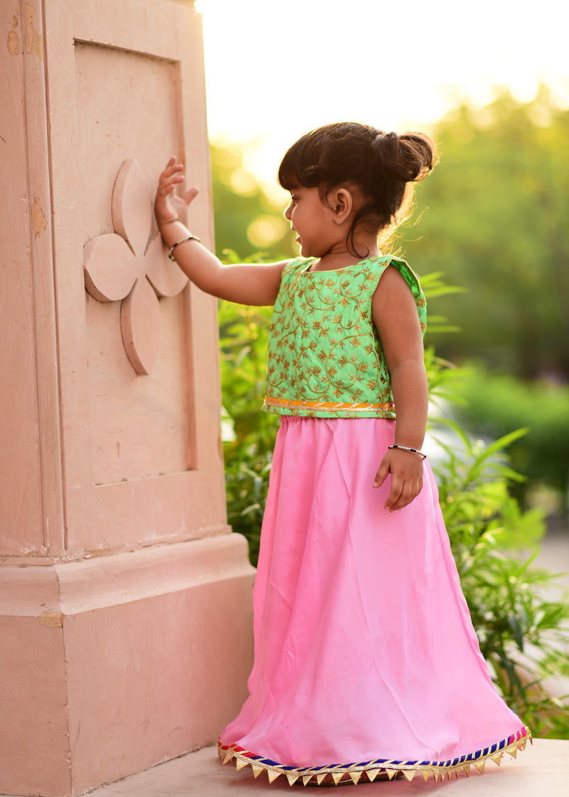 Green Hand Work Lehanga Choli