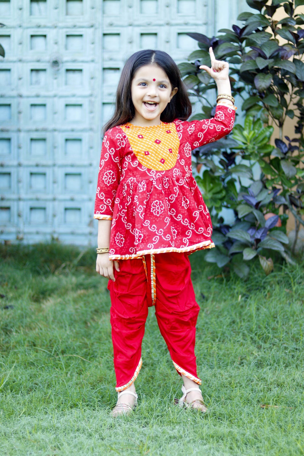 Red bandhani dhoti set