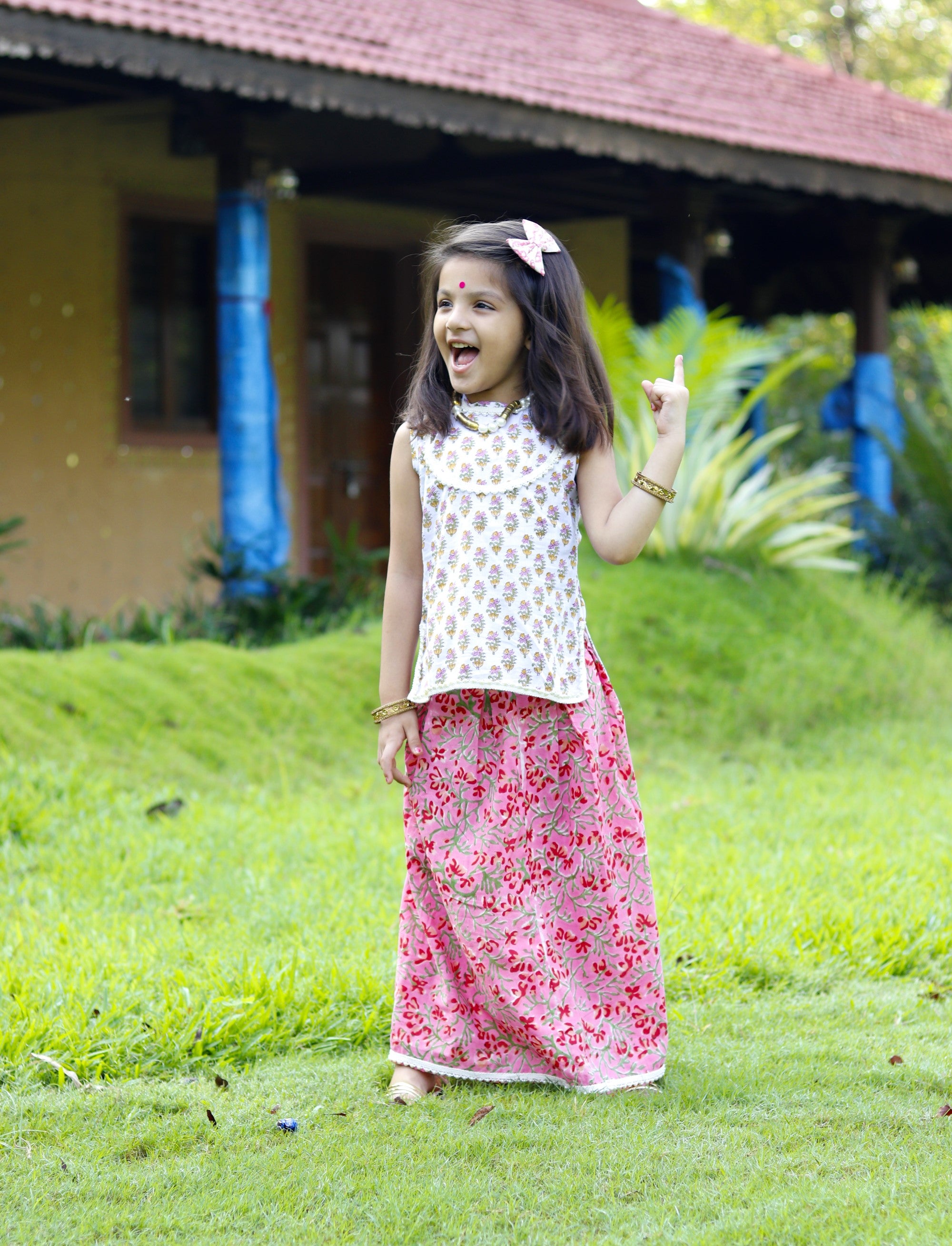 White Pink Skirt Set