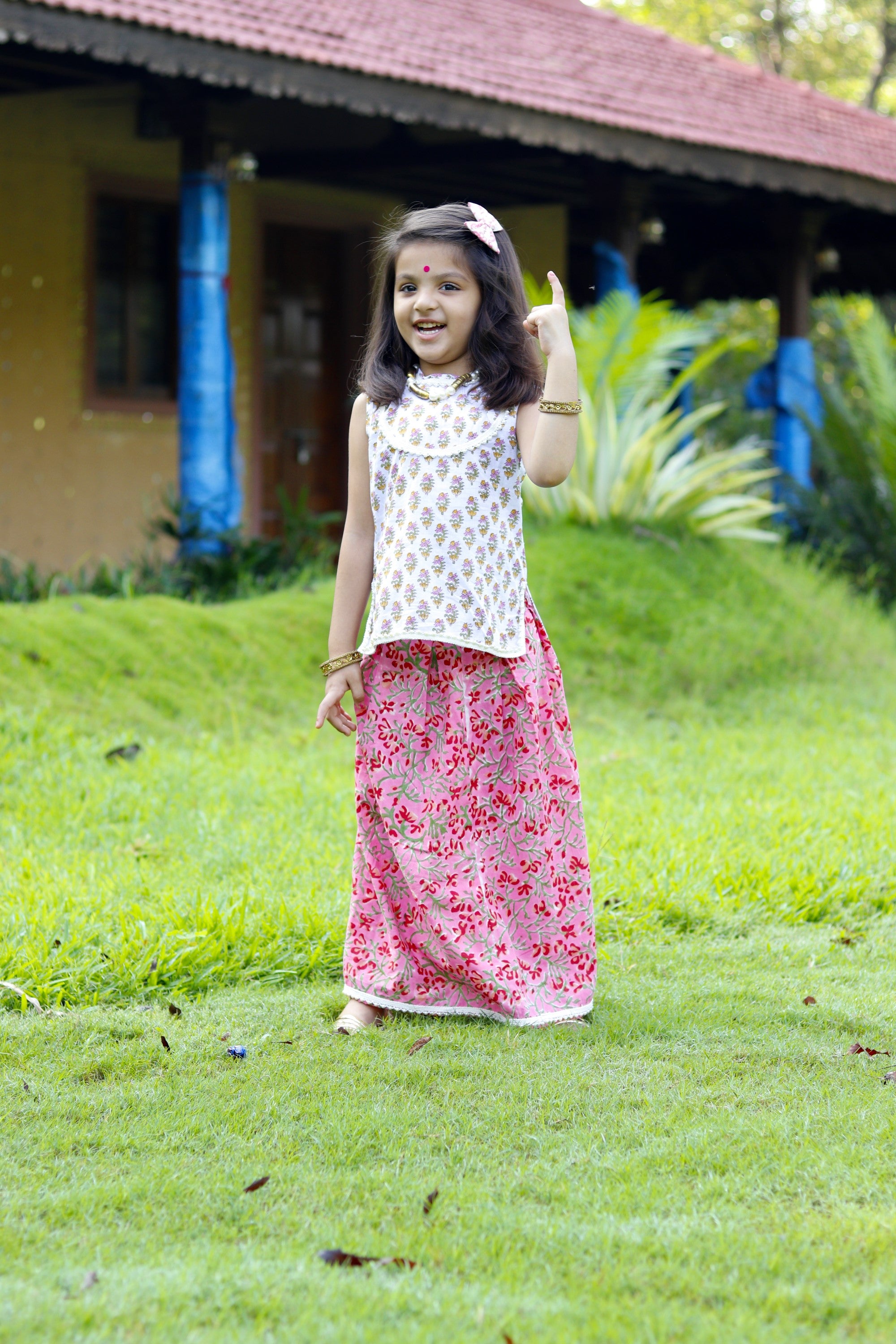 White Pink Skirt Set