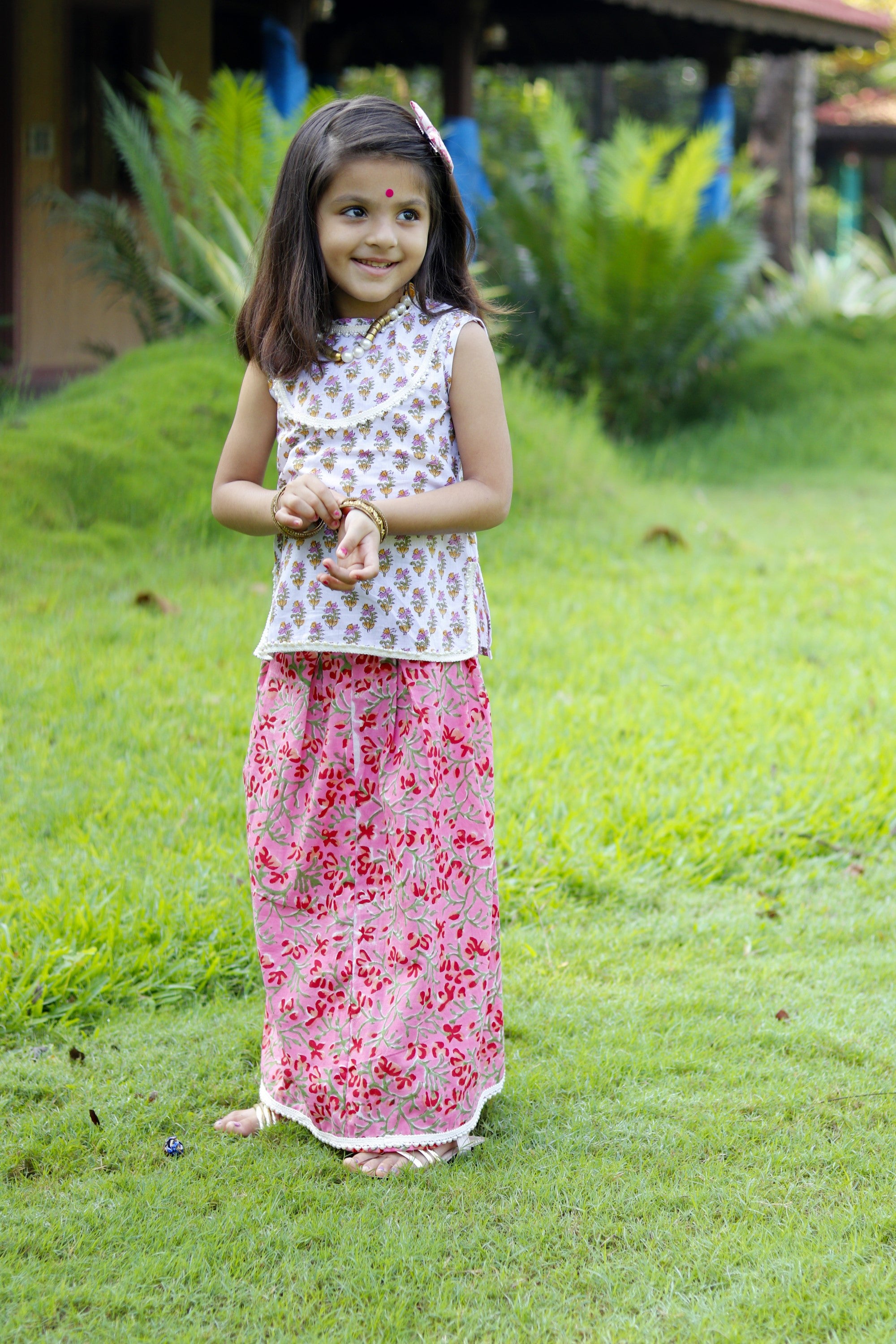 White Pink Skirt Set