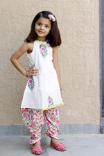White butta pink dhoti set