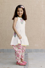 White butta pink dhoti set