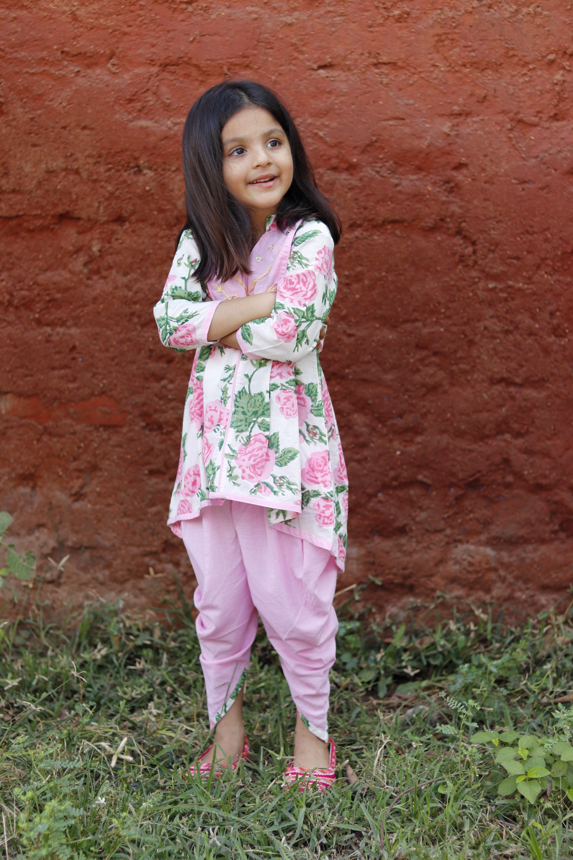 Pink floral dhoti kurta set