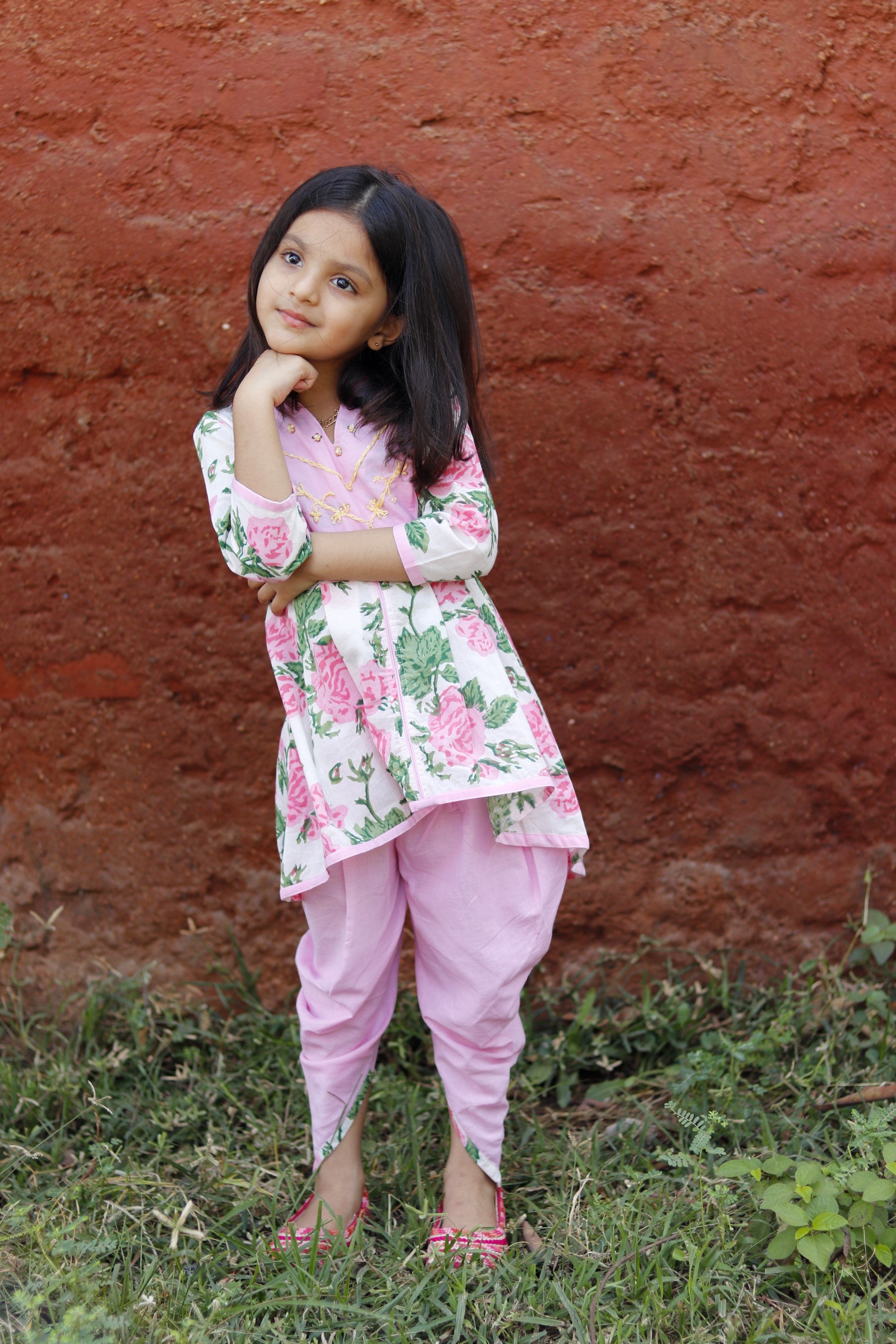 Pink floral dhoti kurta set