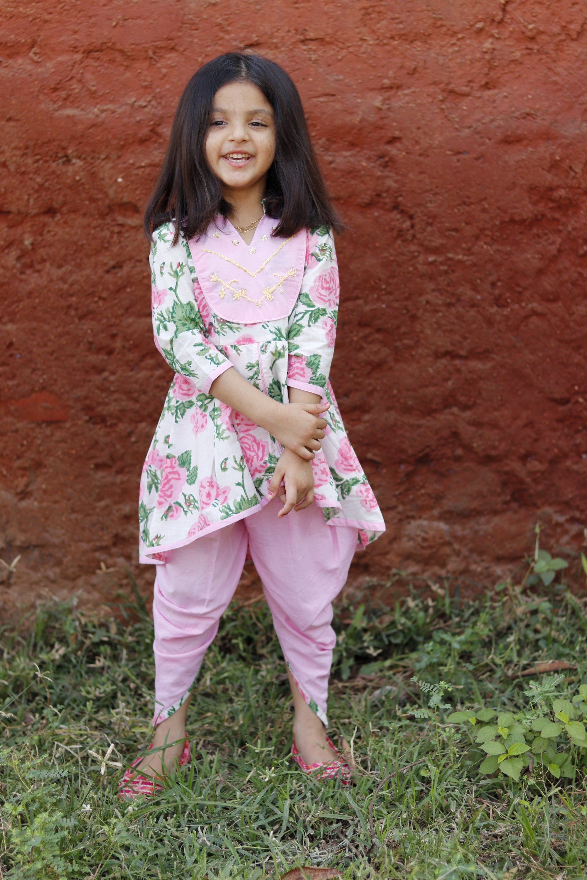 Pink floral dhoti kurta set