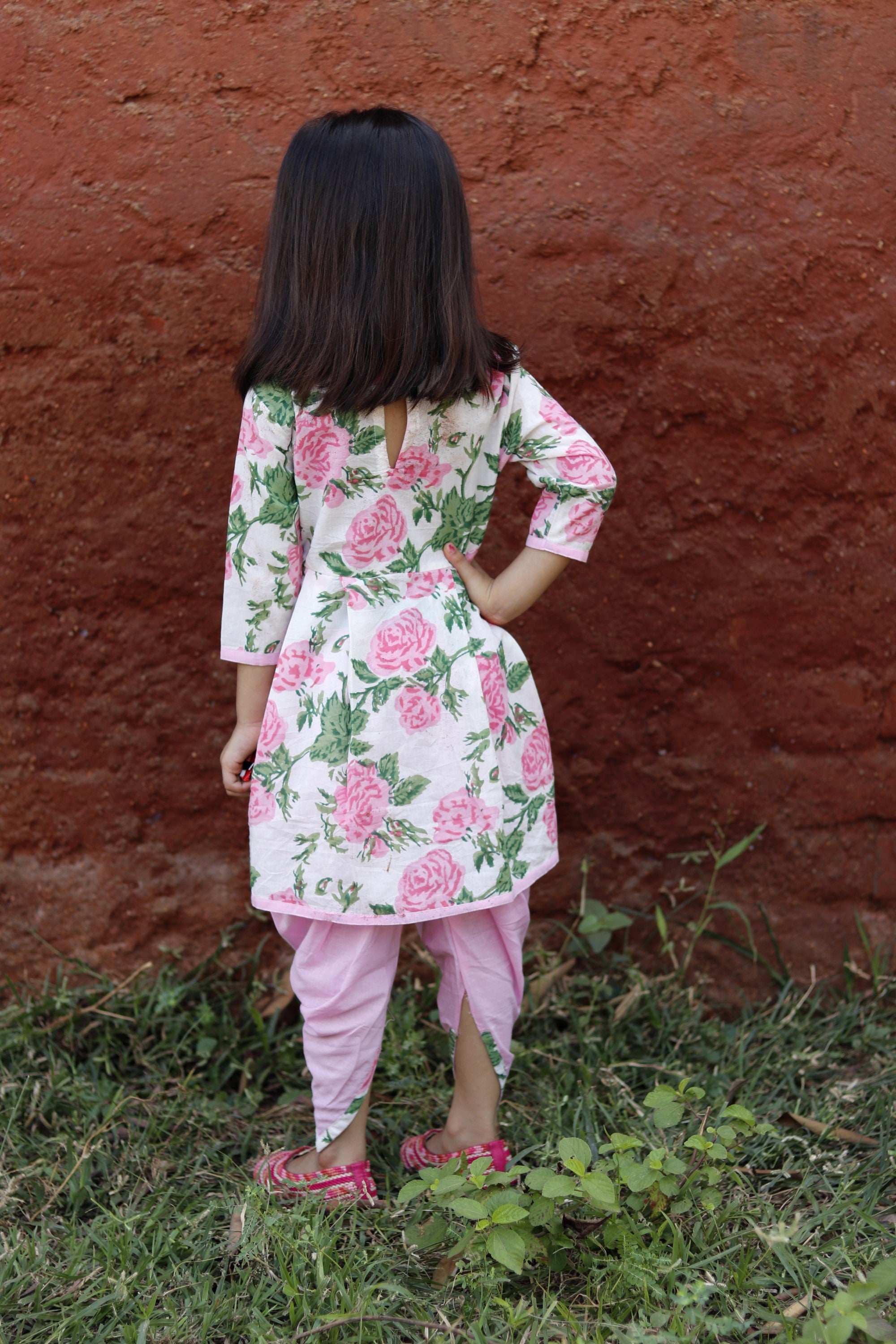 Pink floral dhoti kurta set