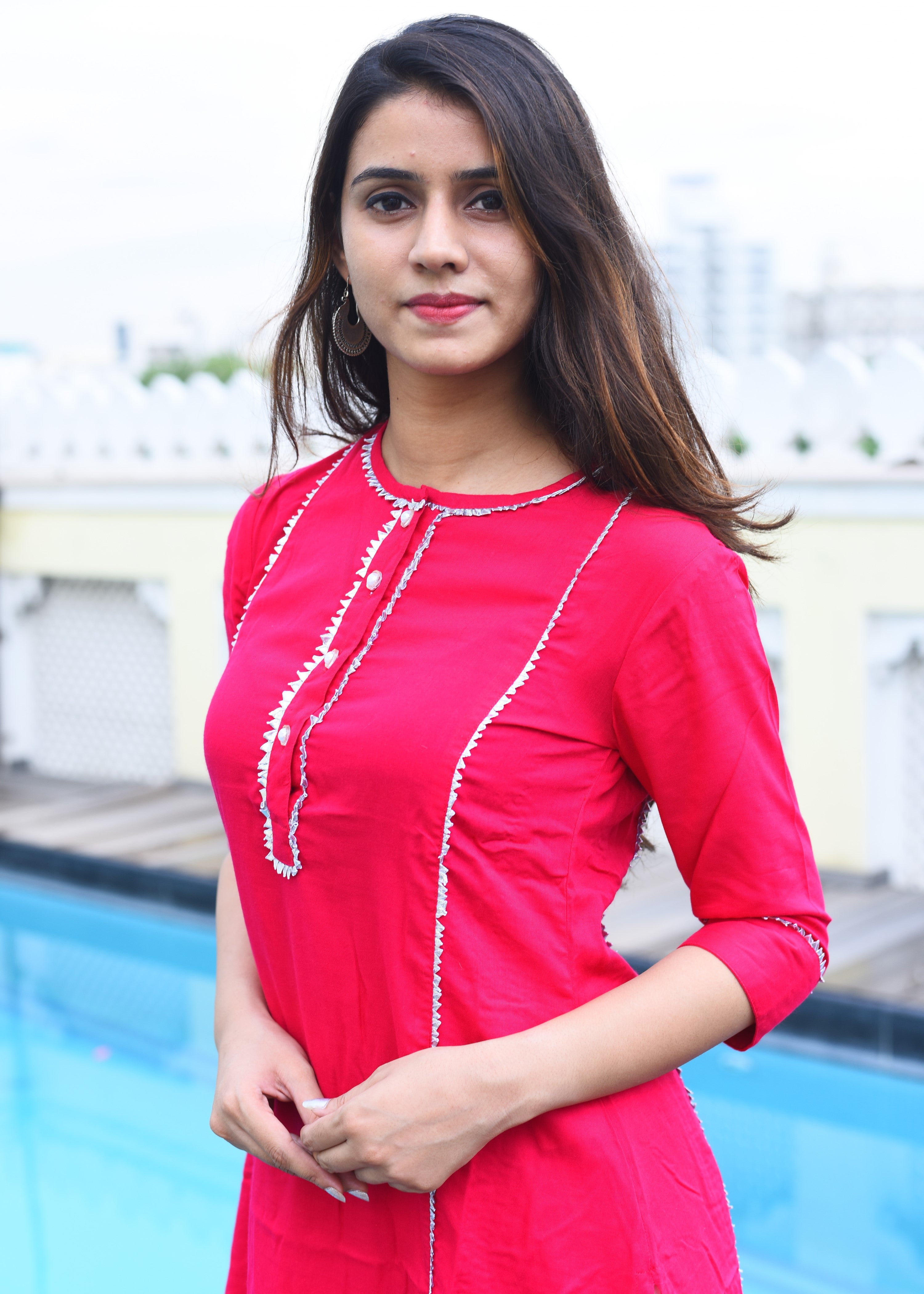 Beautiful red suit set with bijiya gota work