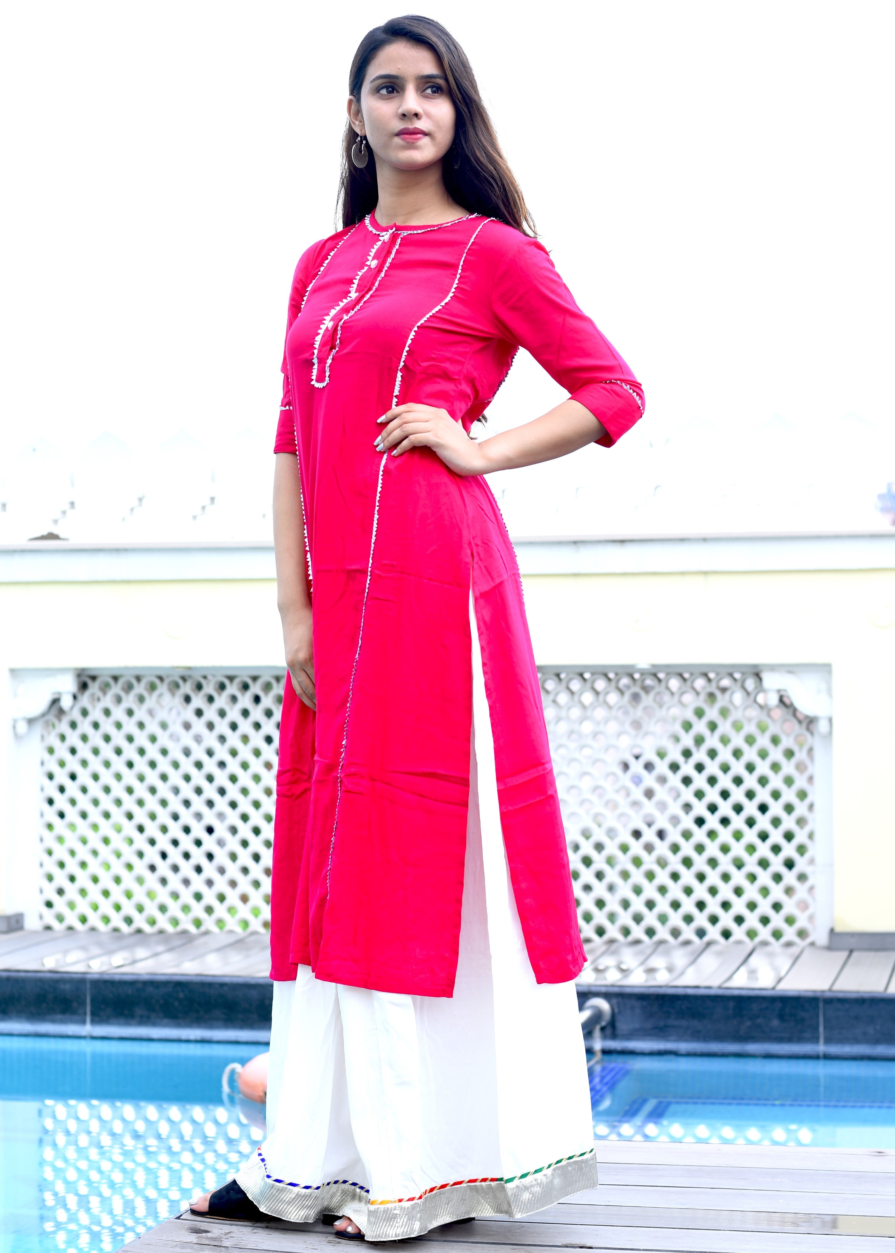 Beautiful red suit set with bijiya gota work